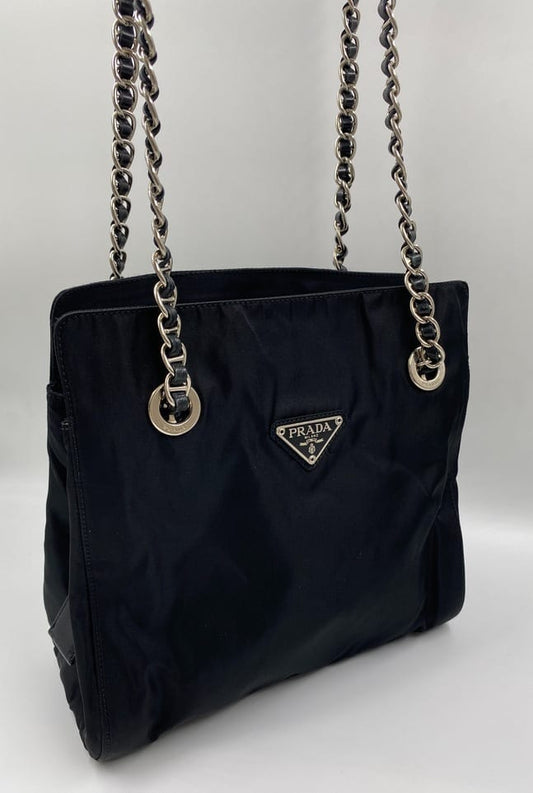 Prada Tote With Handle Nylon Chain Tote Bag With Chain Handle