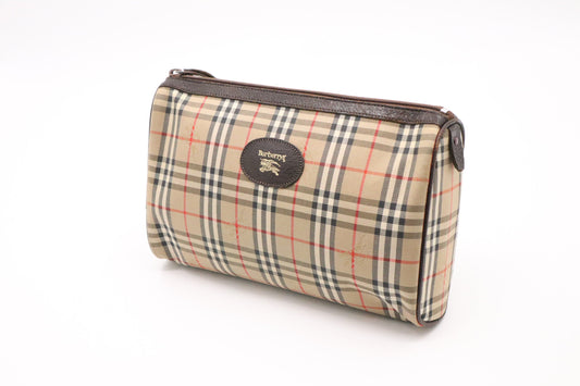 Burberry Clutch In Check Canvas Brown Clutch Bag