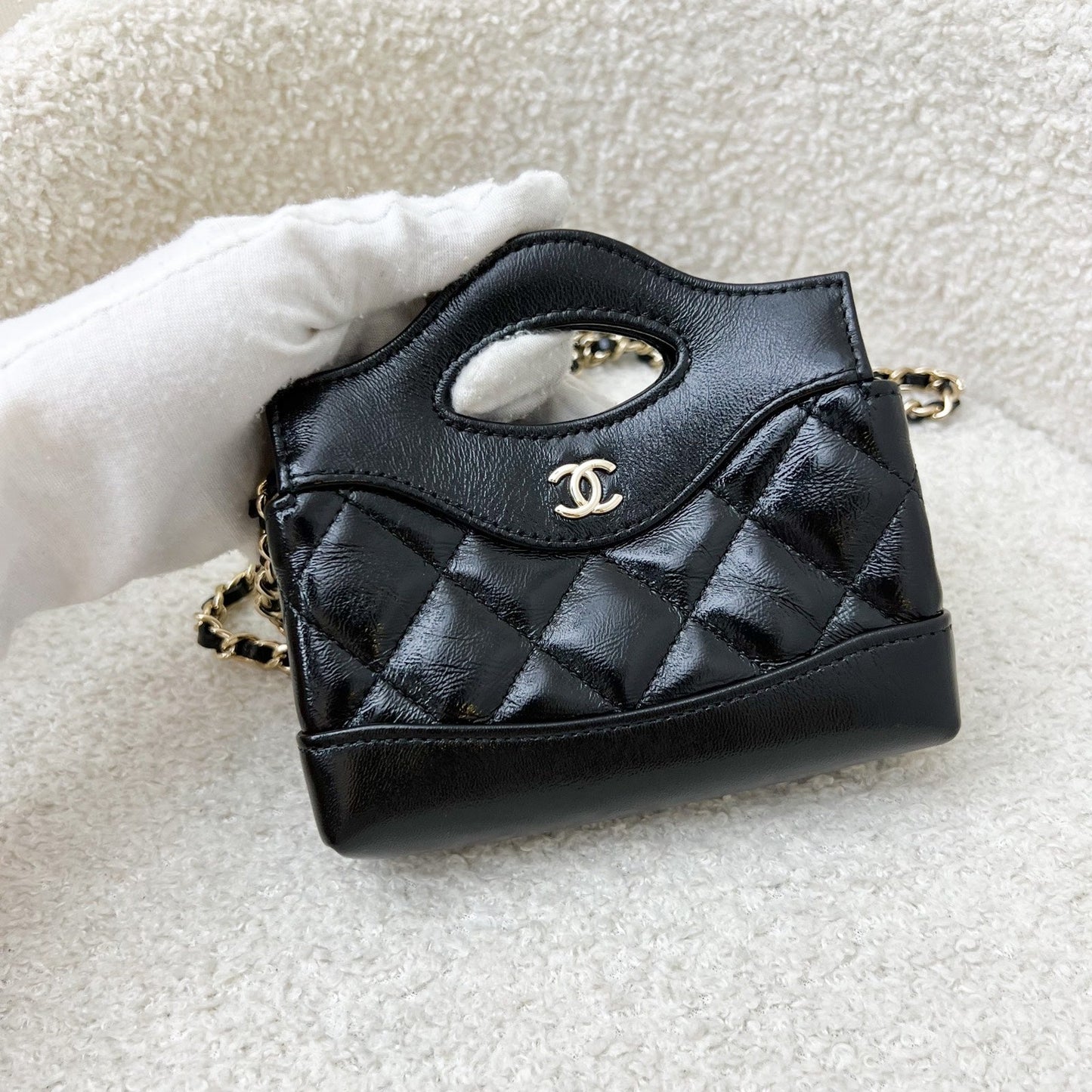 Chanel 31 Micro Shopping in Black Shiny Calfskin and LGHW Accessory