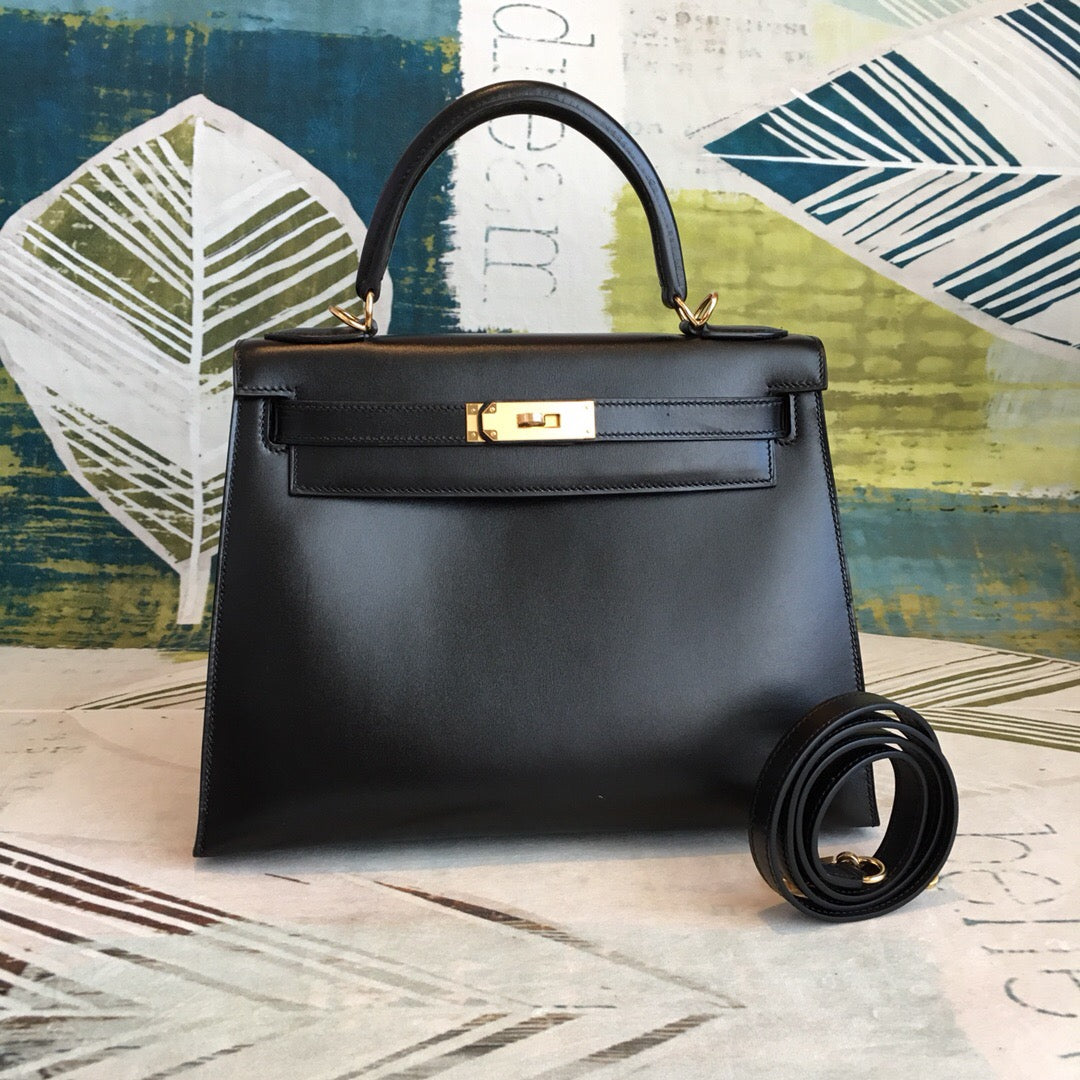 Top Quality Kelly Bag With Toned Harware Black Gold Shoulder Bag