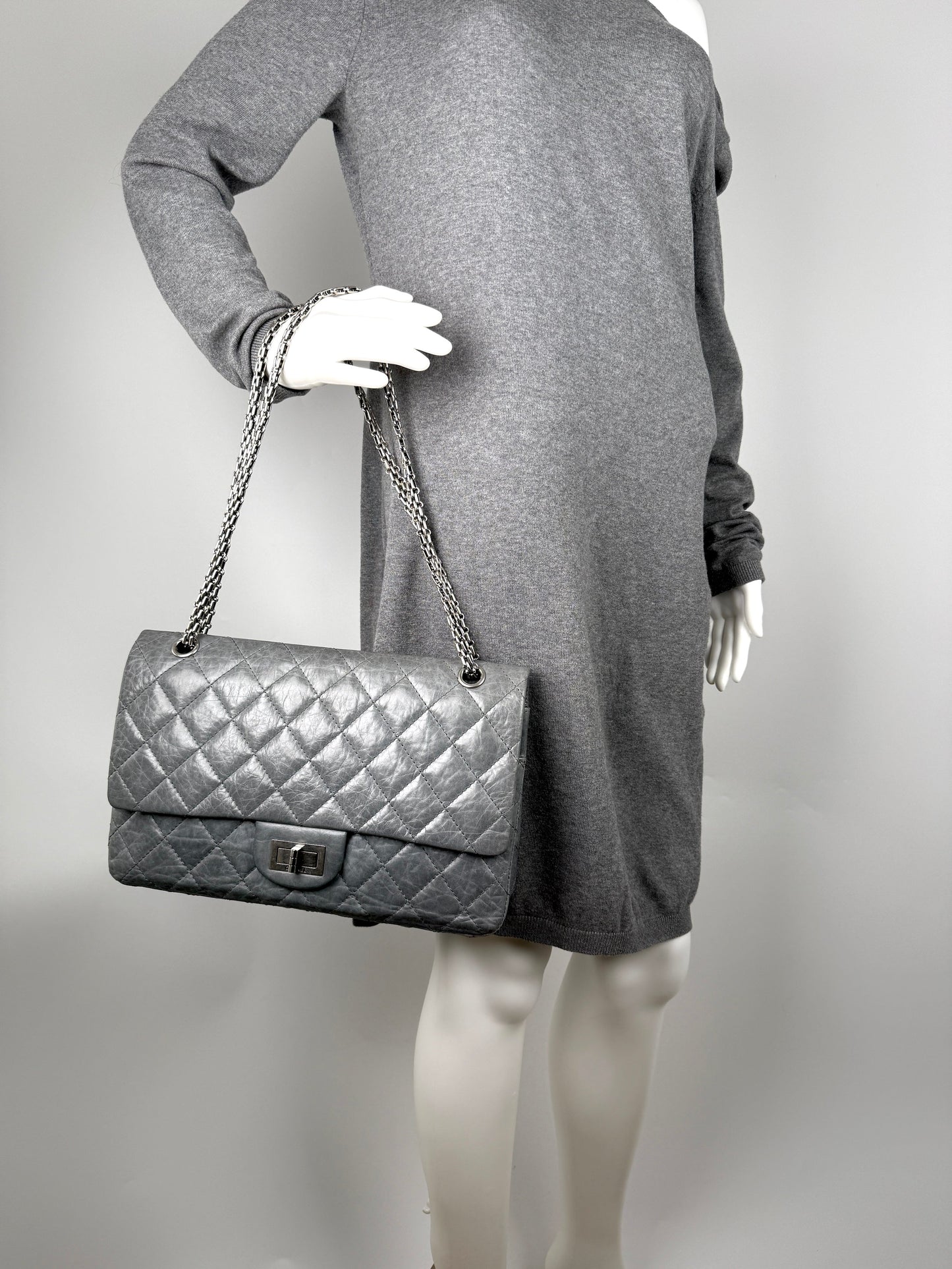 Chanel Gray 227 2005 Reissue 2.55 Leather Shoulder Crossbody Bag