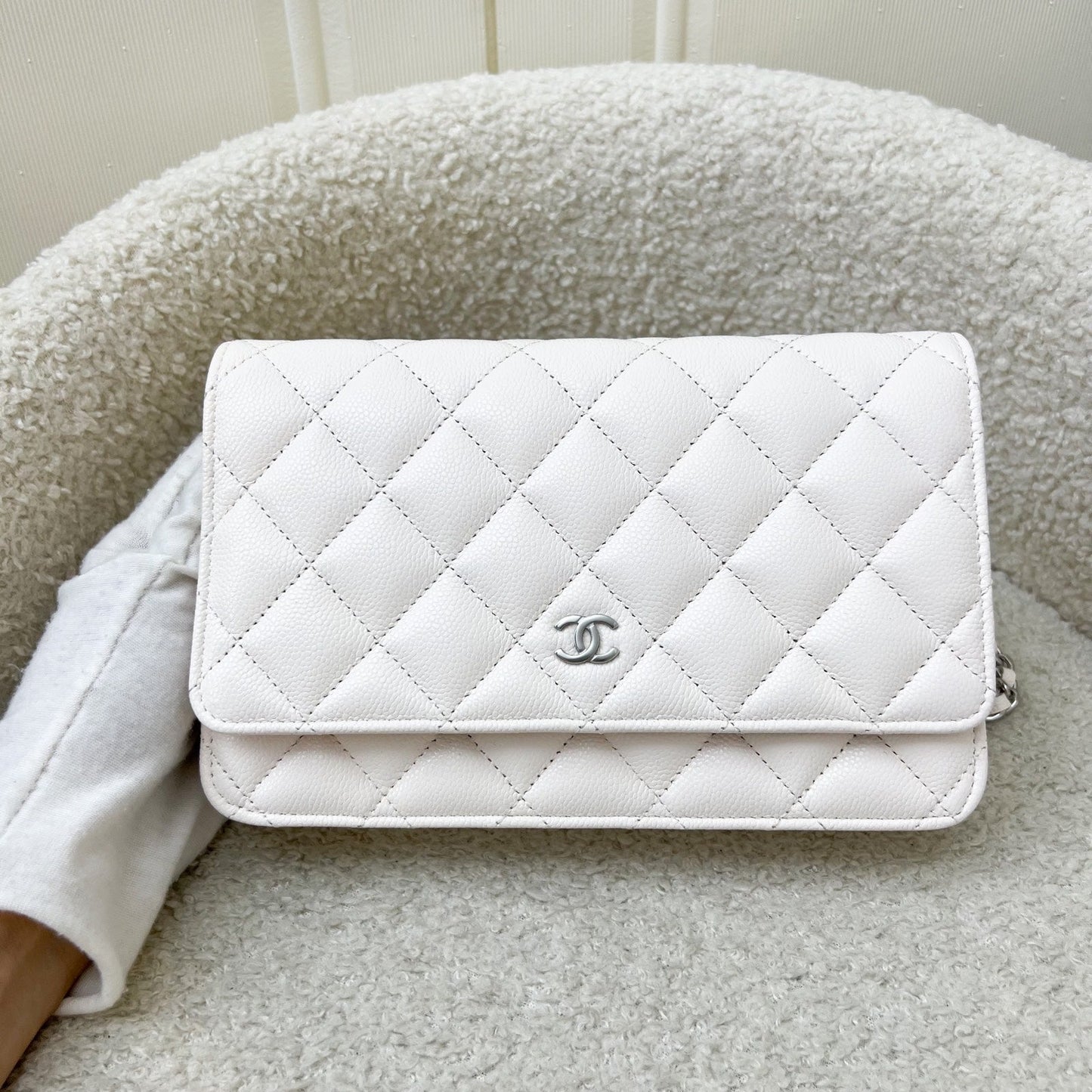 Chanel Classic Wallet on Chain WOC in White Caviar and SHW (Model: ) Bag