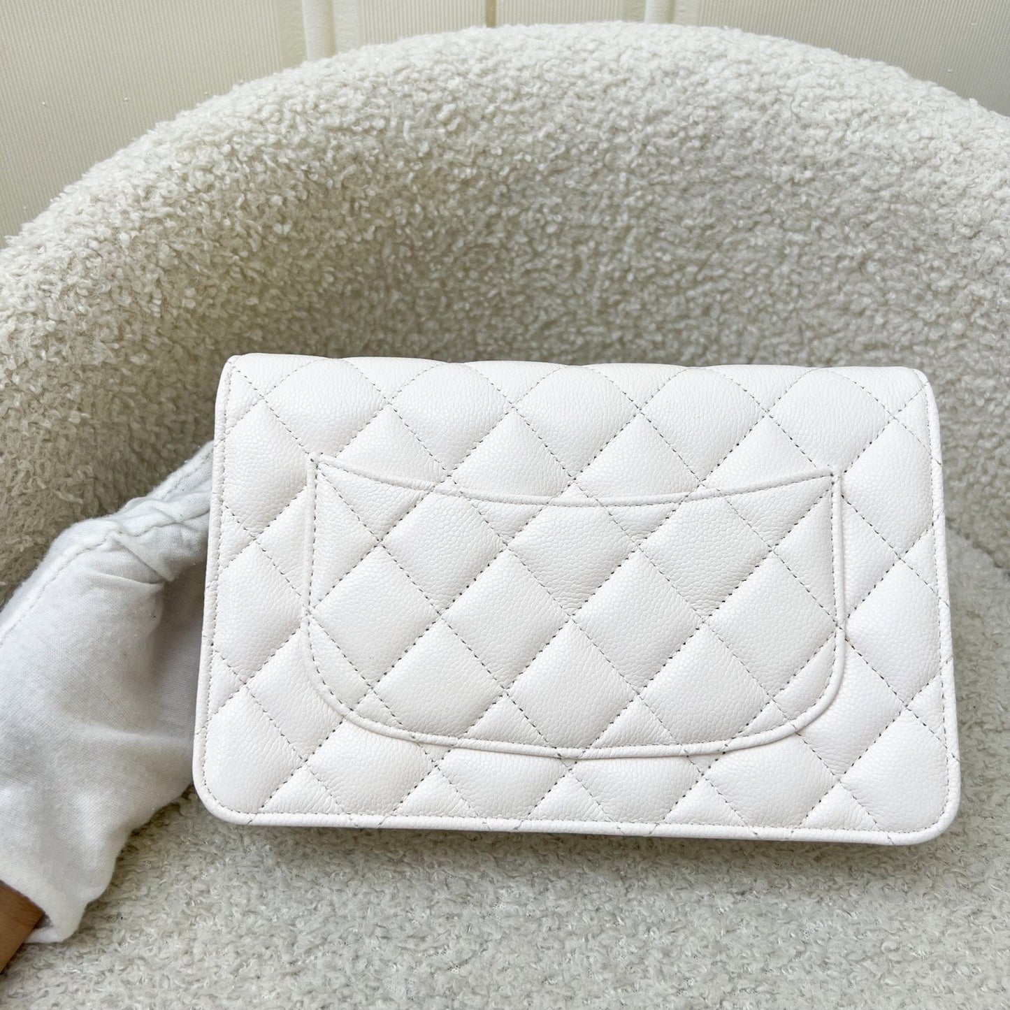 Chanel Classic Wallet on Chain WOC in White Caviar and SHW (Model: ) Bag