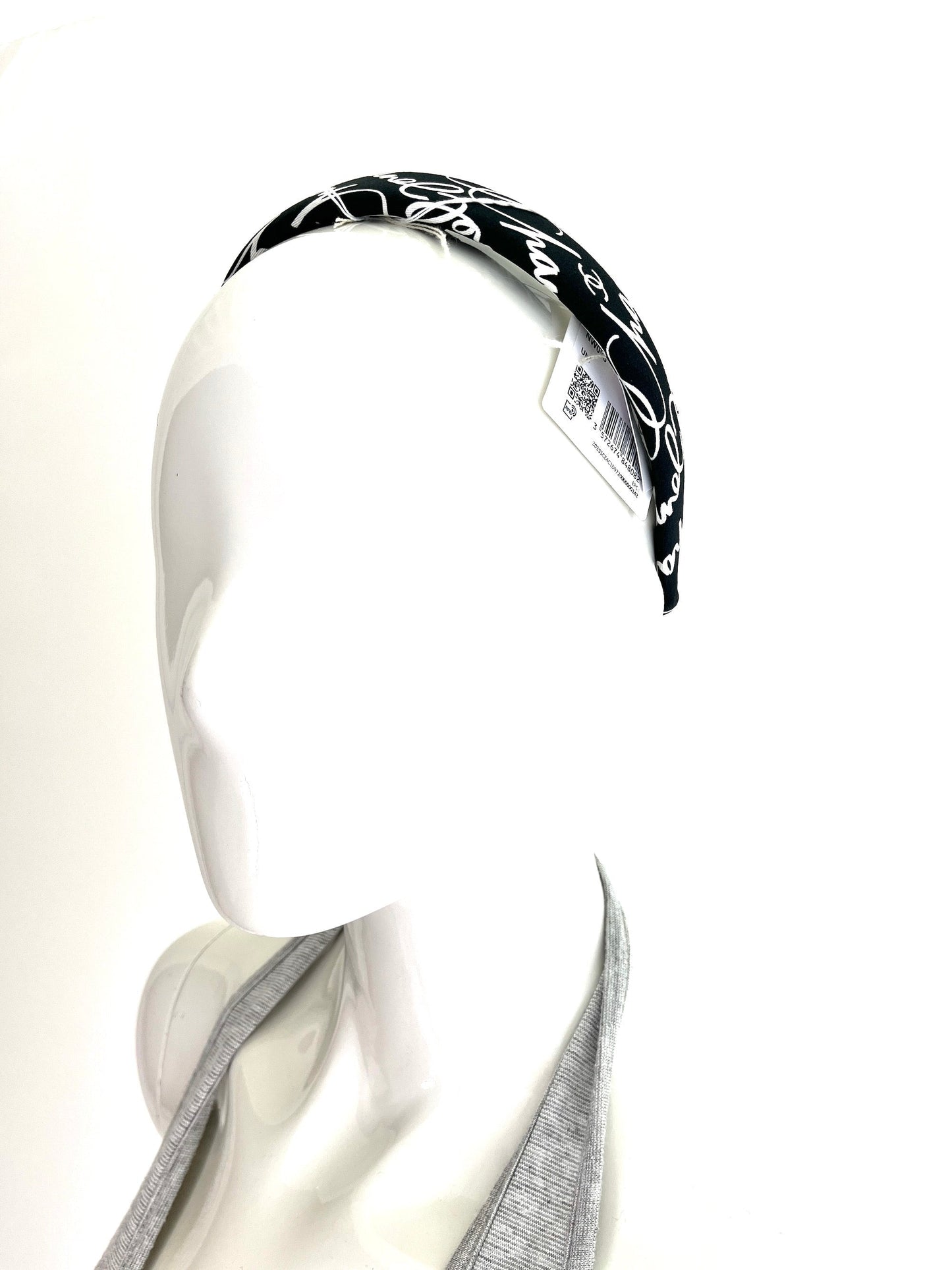Chanel Black White Ecru Silk Twill Print Headband Accessory