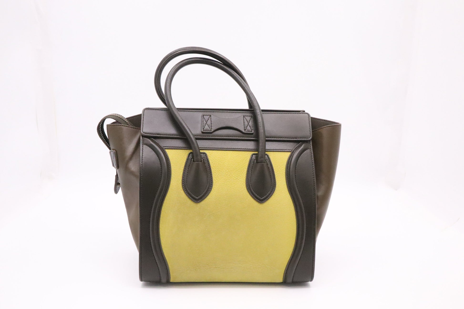 Celine Micro Luggage In And Lime Yellow Handbag Leather Brown Travel Bag