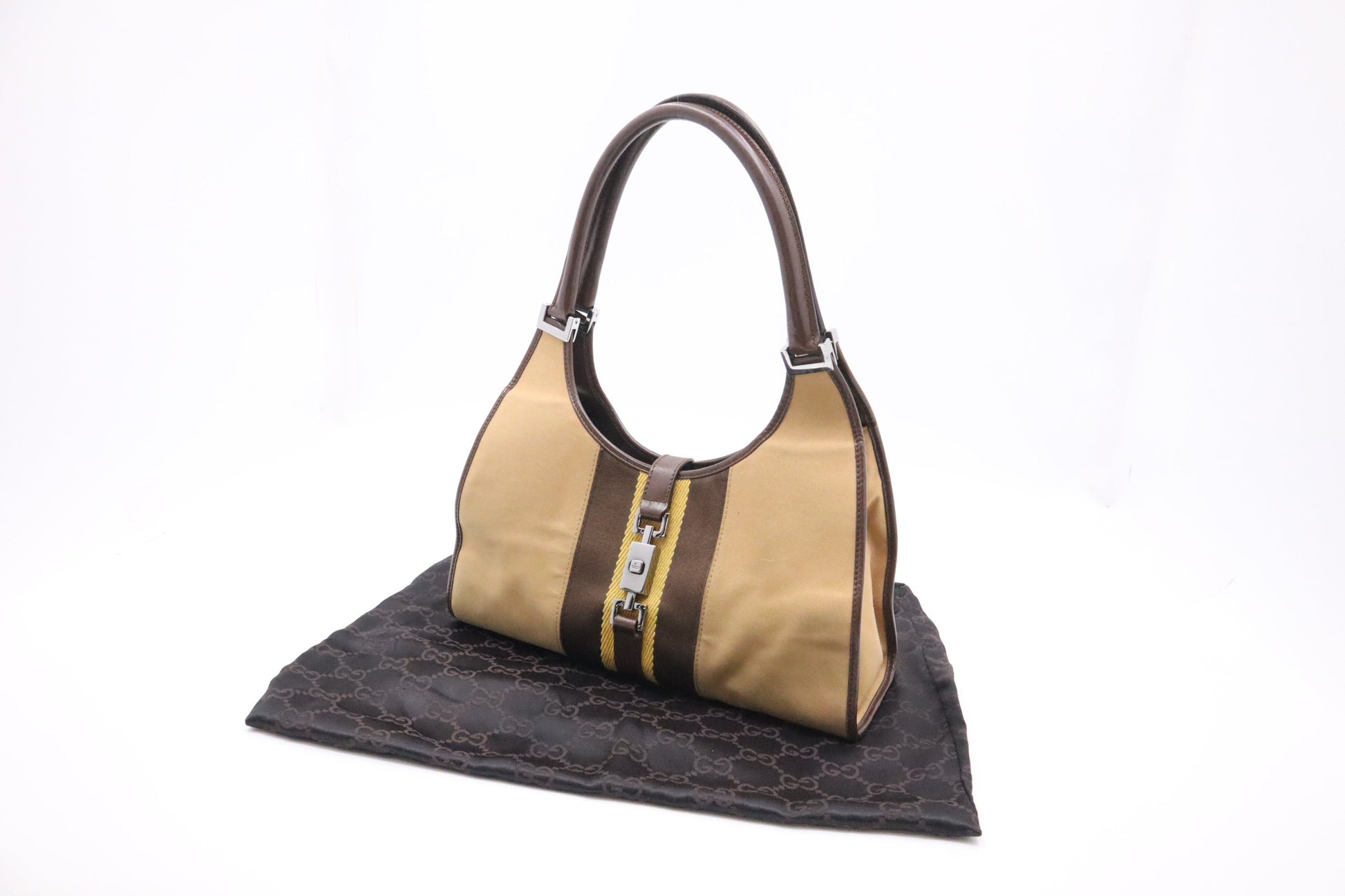 Gucci Jackie Canvas Tan Shoulder Bag
