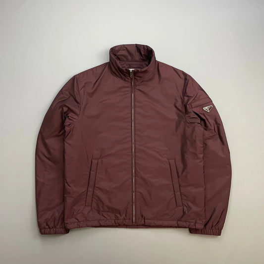 Prada Handbag Milano Burgundy Padded Resin-Coated Plue Jacket Nylon