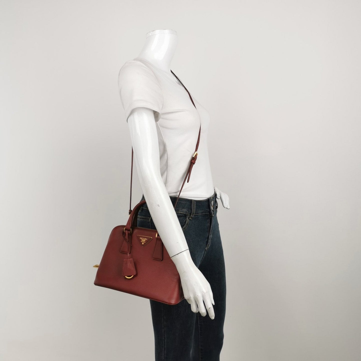 Prada Promenade Burgundy Bag Leather Small Travel Bag