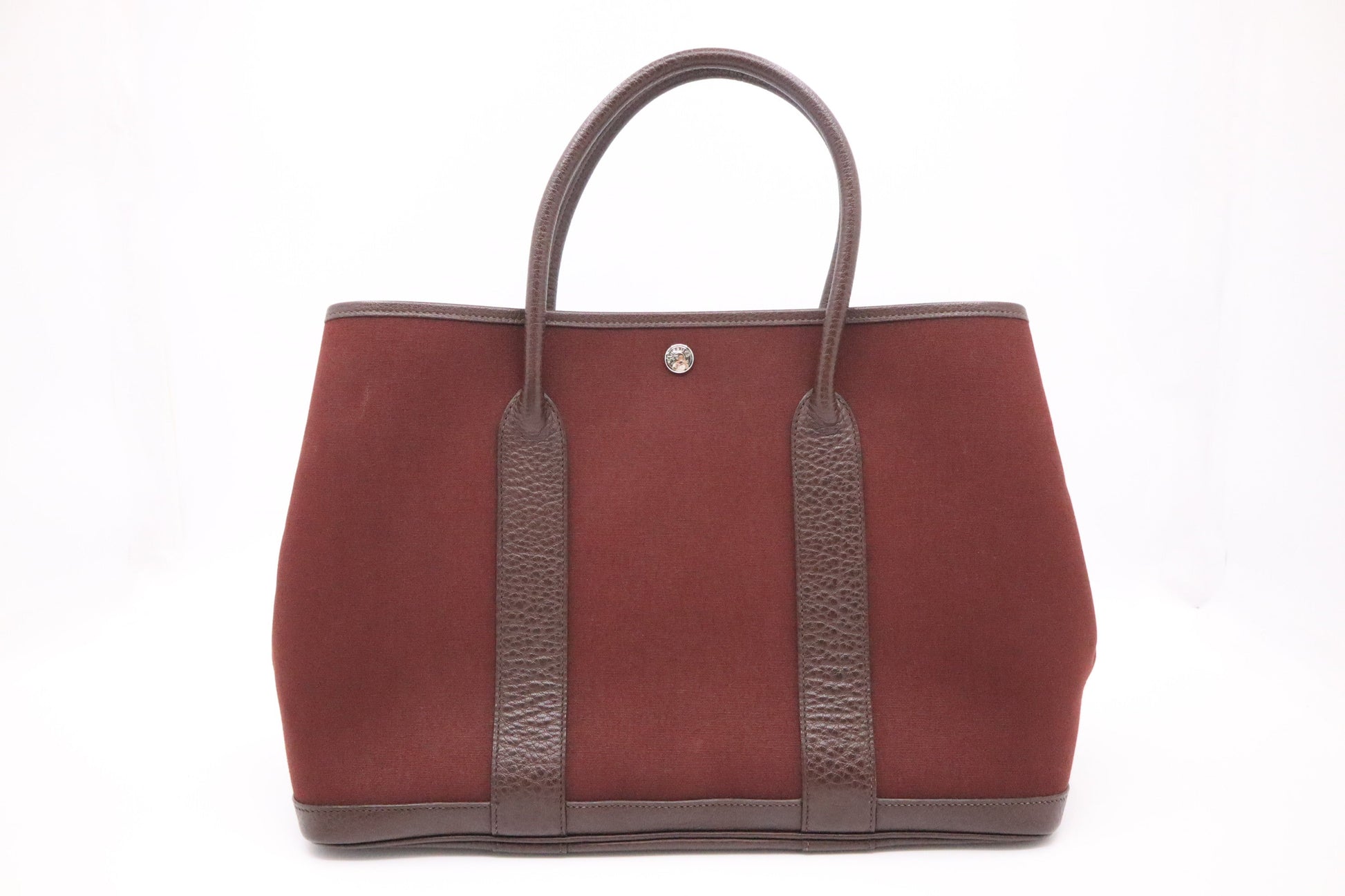 Hermes Garden Party In Maroon & Dark Handbag Leather Canvas Travel Bag