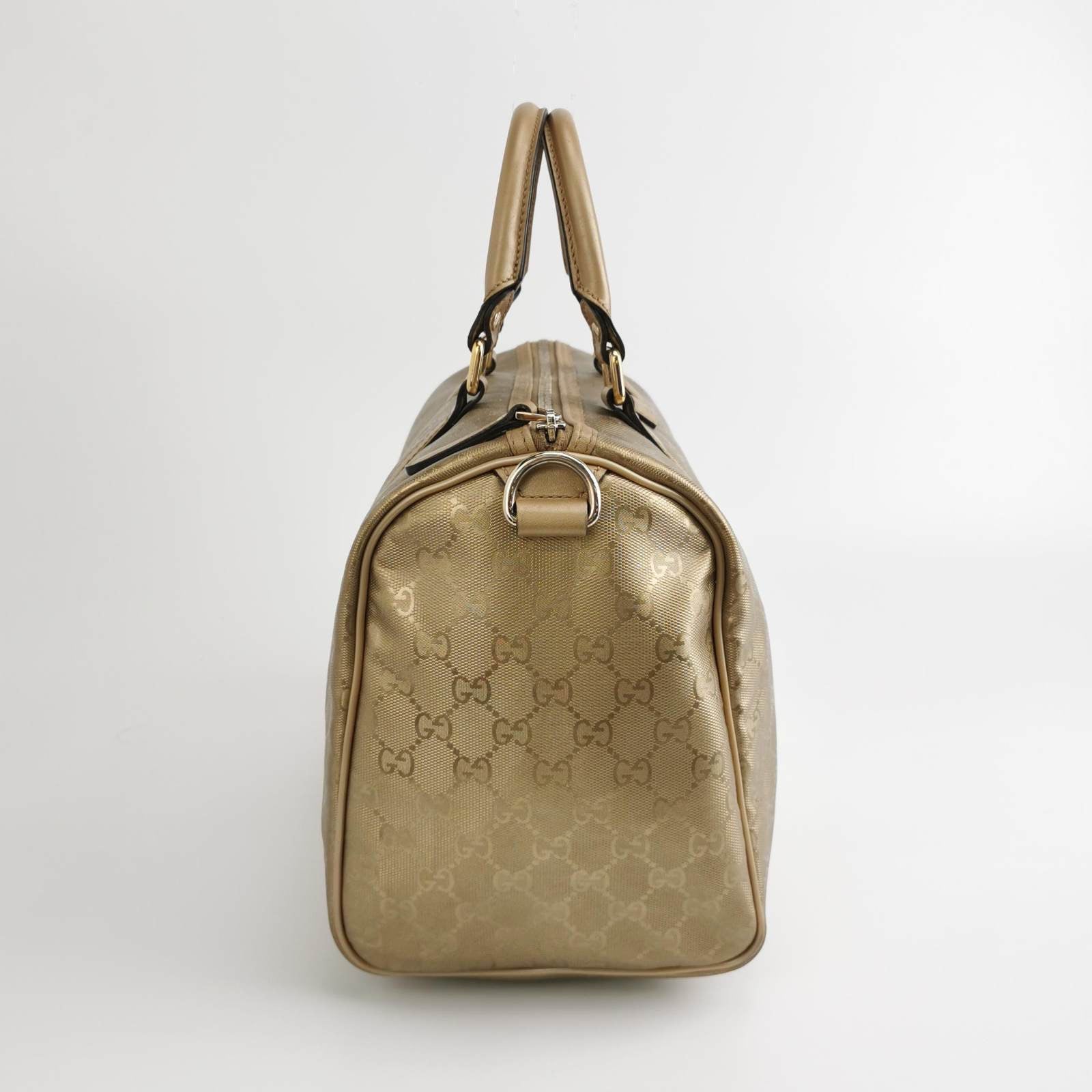 Gucci Joy Boston PU Monogram Gold Top Handle Handbag