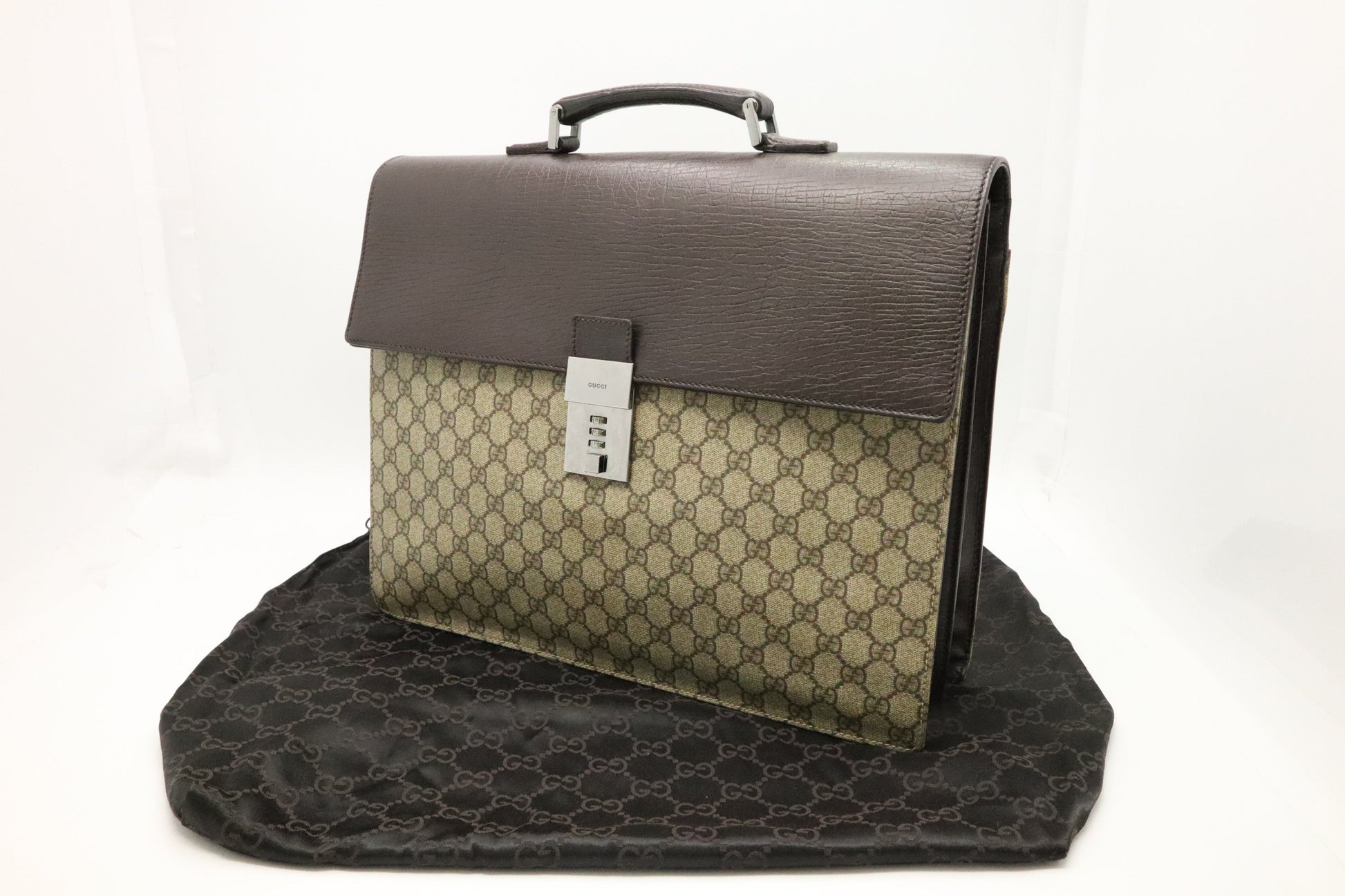 Gucci Business GG Supreme Leather Canvas Brown Handbag