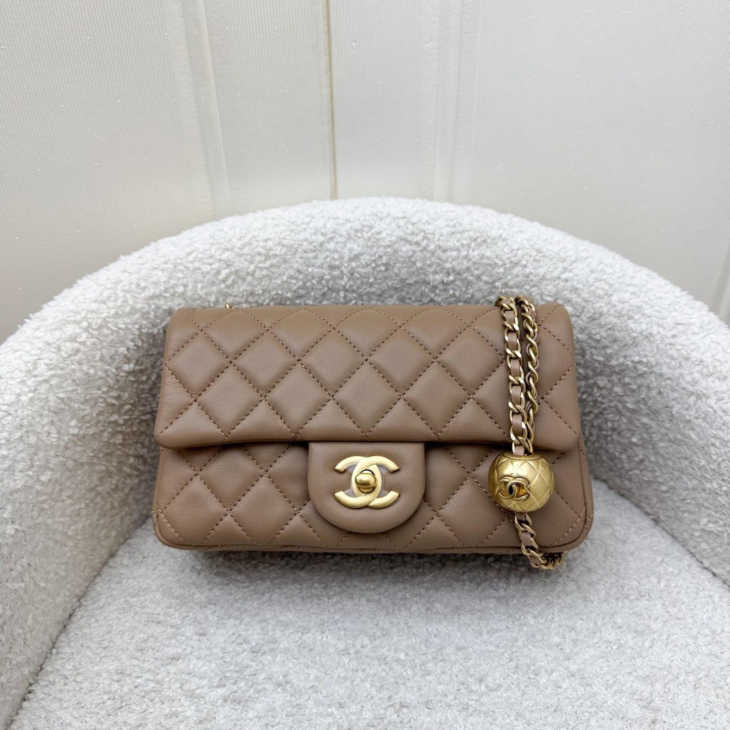 Chanel Pearl Crush Mini Rectangular Flap in Dark Beige Lambskin AGHW Accessory