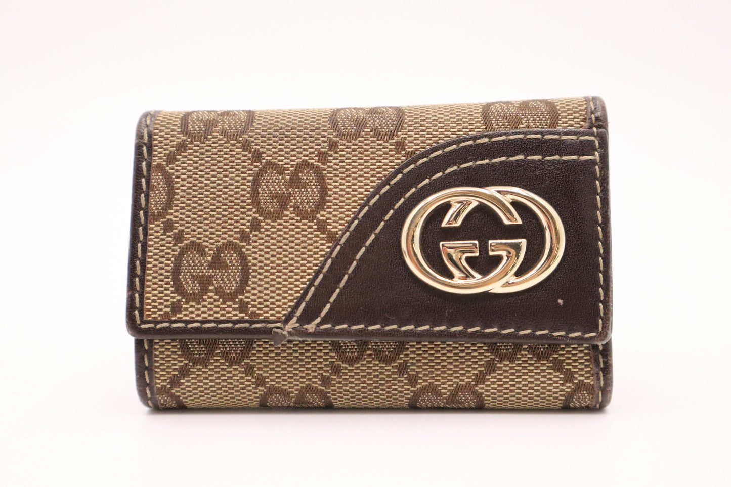 Gucci 4 Key Case GG & Leather Canvas Brown Handbag