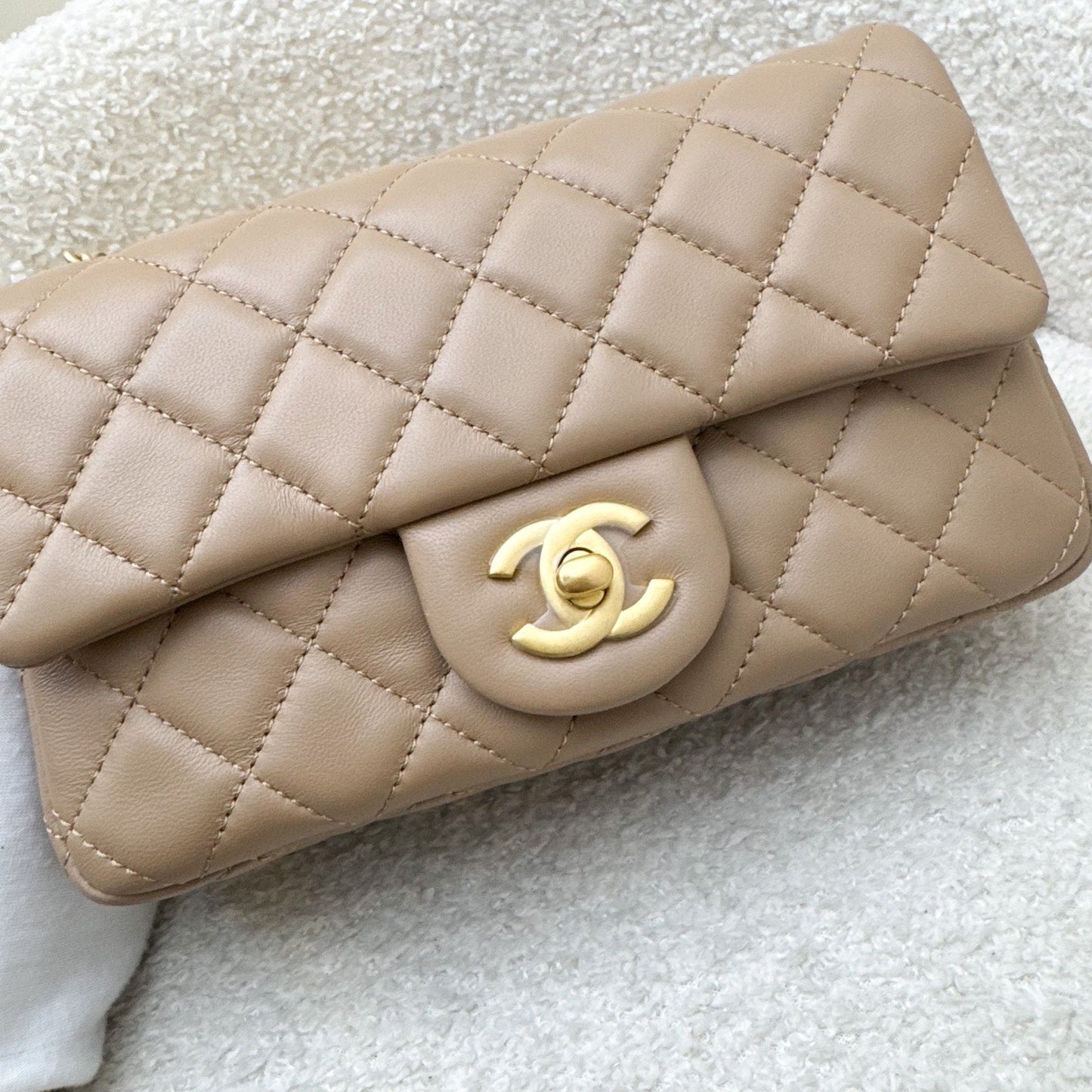 Chanel Pearl Crush Mini Rectangular Flap in Dark Beige Lambskin AGHW Accessory