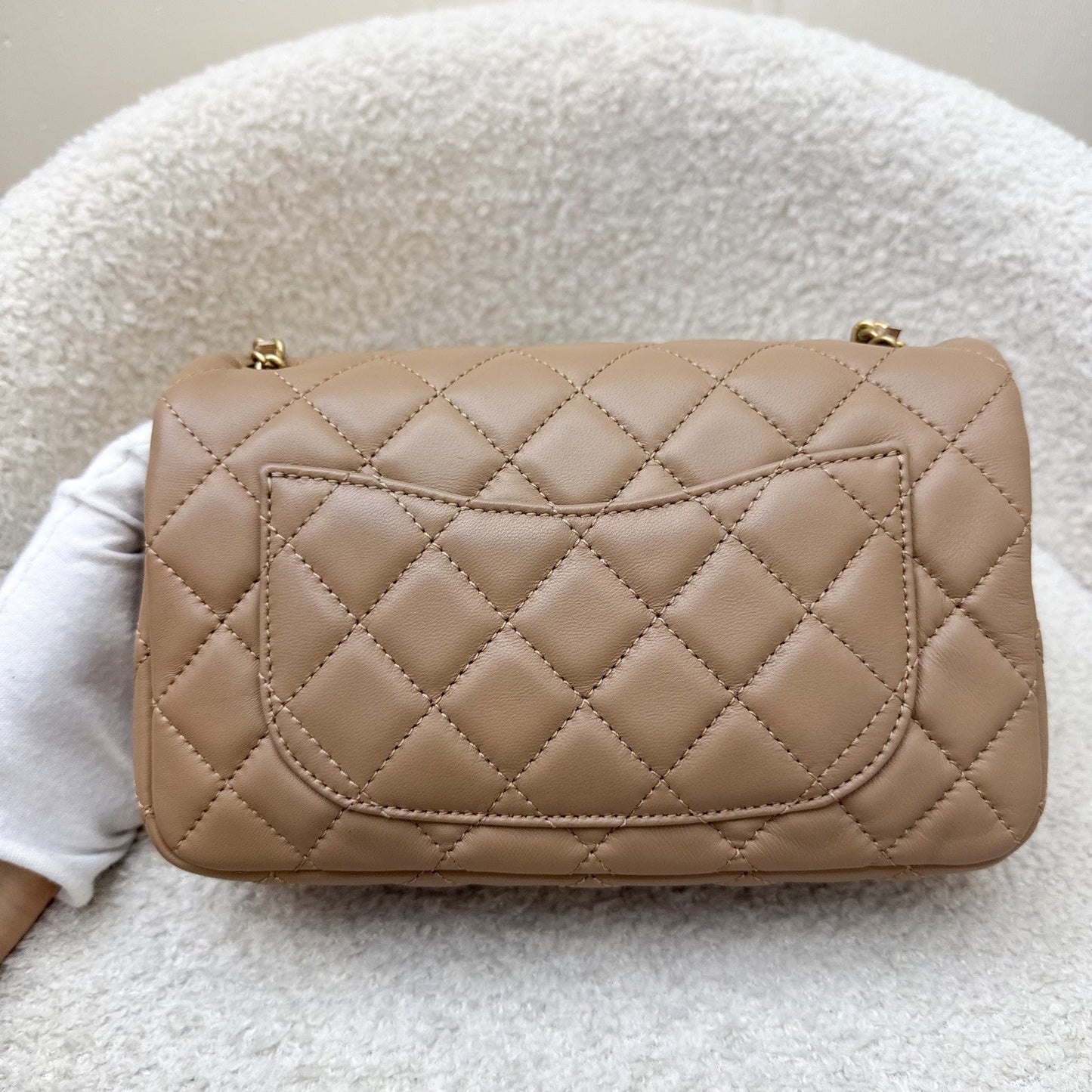 Chanel Pearl Crush Mini Rectangular Flap in Dark Beige Lambskin AGHW Accessory