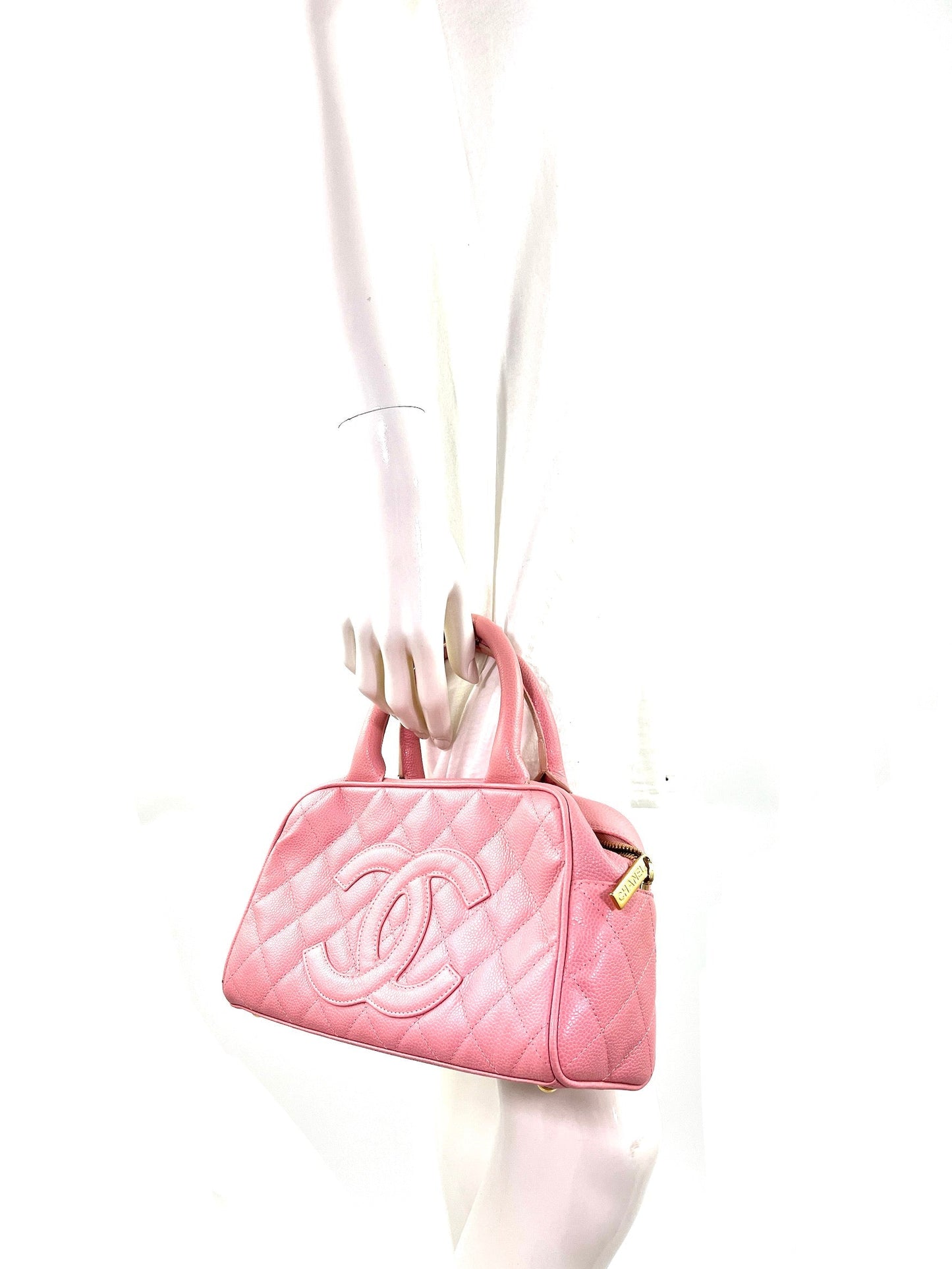 Chanel Timeless Pink Quilted Caviar Bowler Accessory