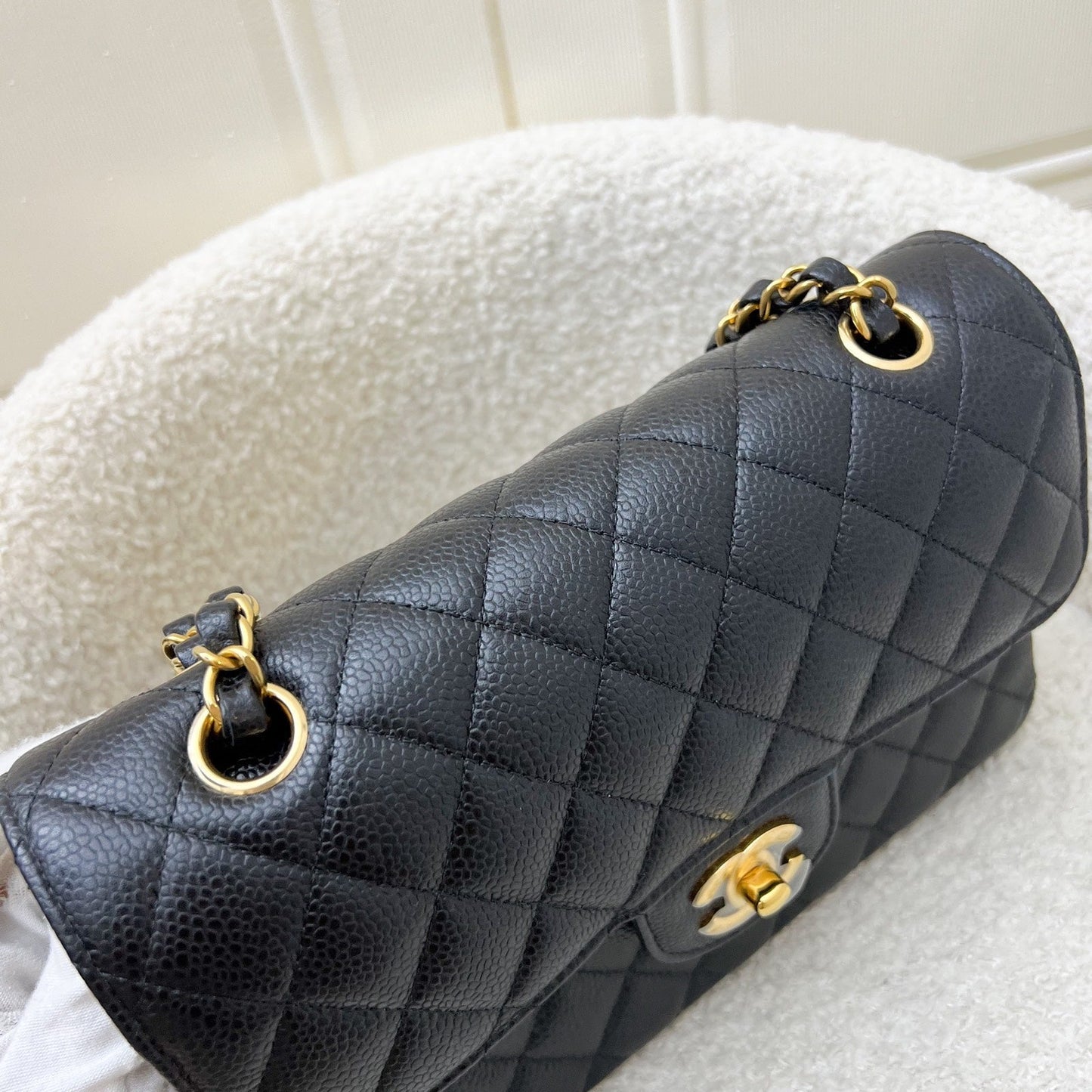 Small Classic Flap CF in Black Caviar and GHW Accessory Signature