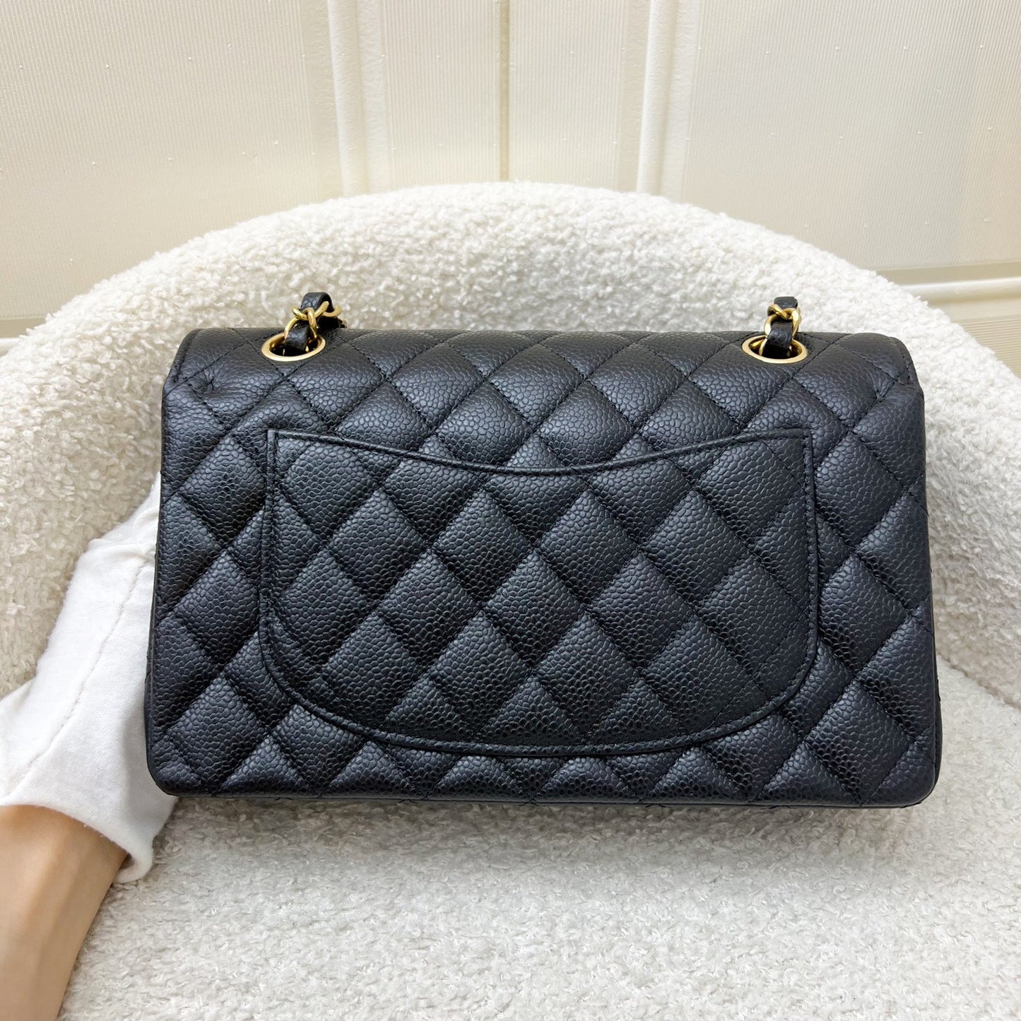 Small Classic Flap CF in Black Caviar and GHW Accessory Signature