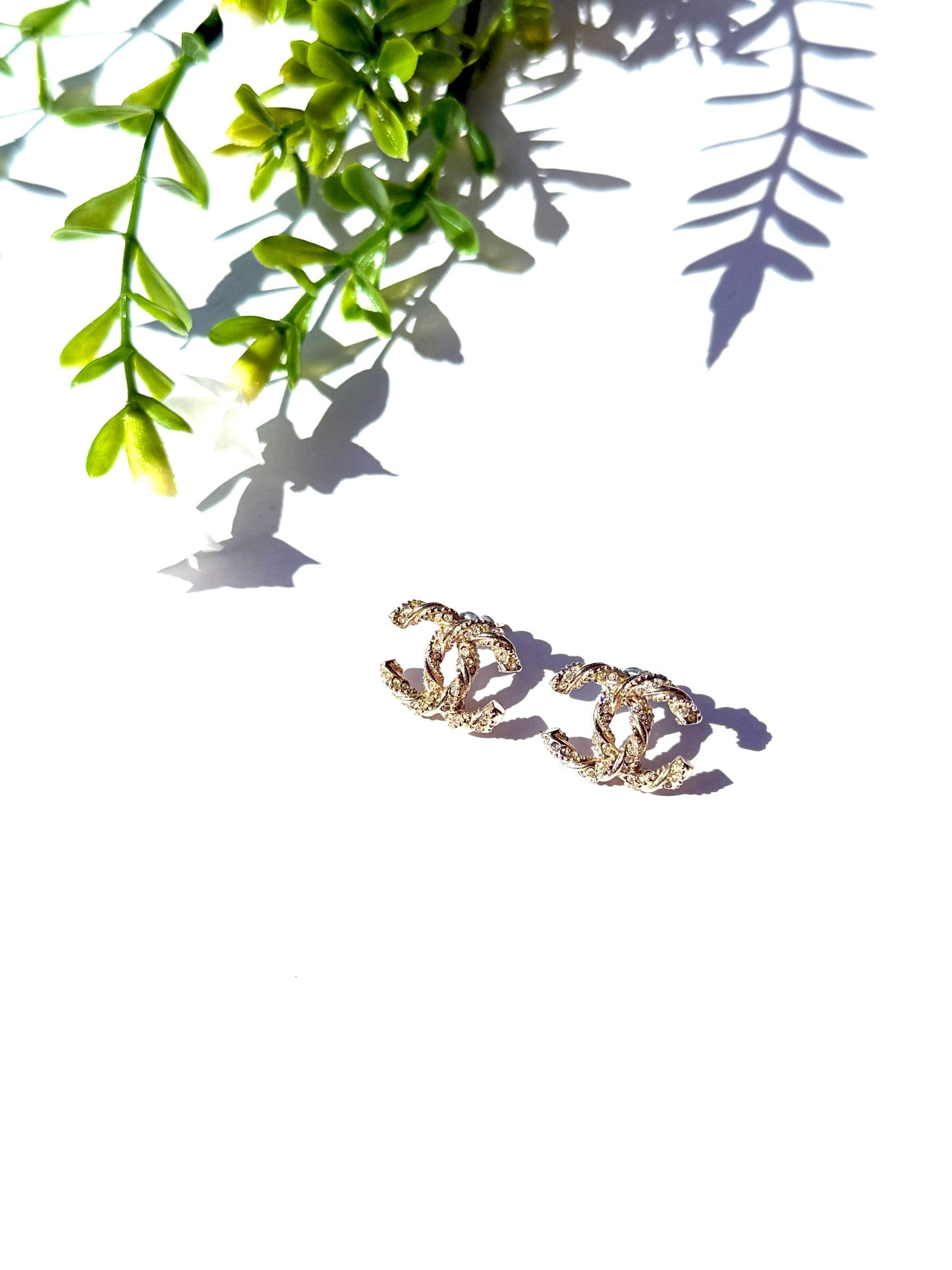 Chanel CC Stud Light Gold Twisted Rhinestone Earrings Jewelry