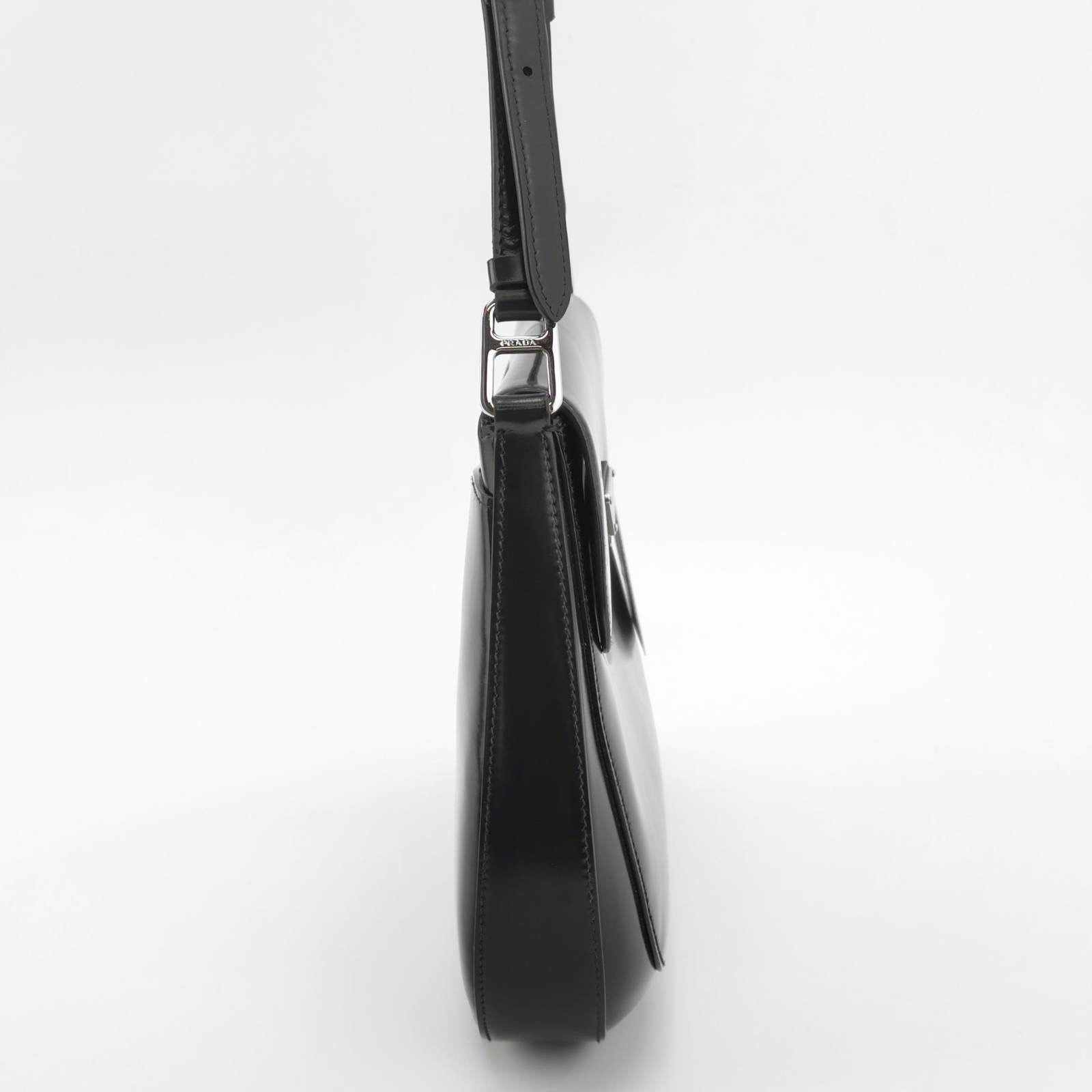 Prada Cleo Flap Brushed Crossbody Bag Leather Black