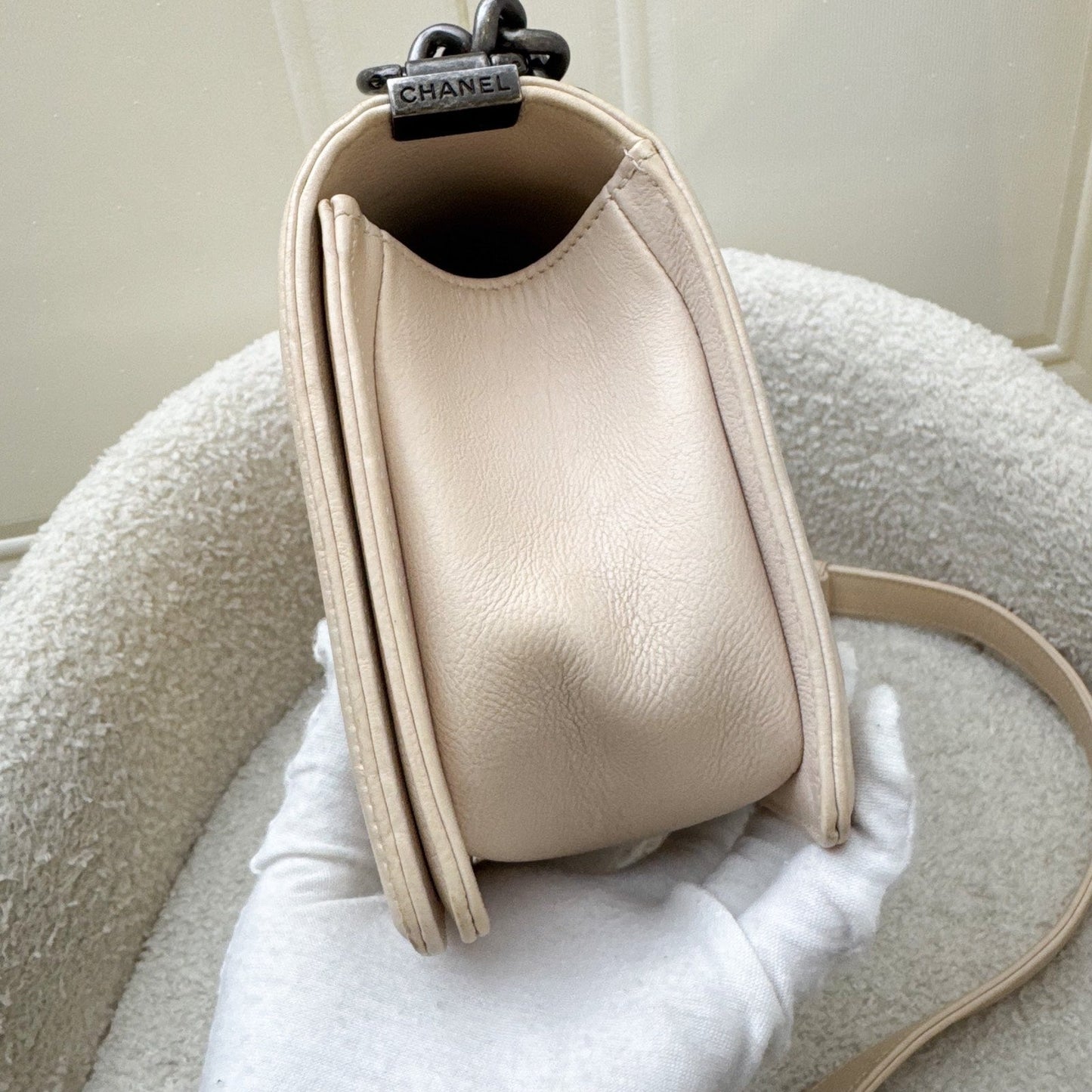 Chanel Medium Boy Flap in Nude Pink Calfskin and RHW Accessory