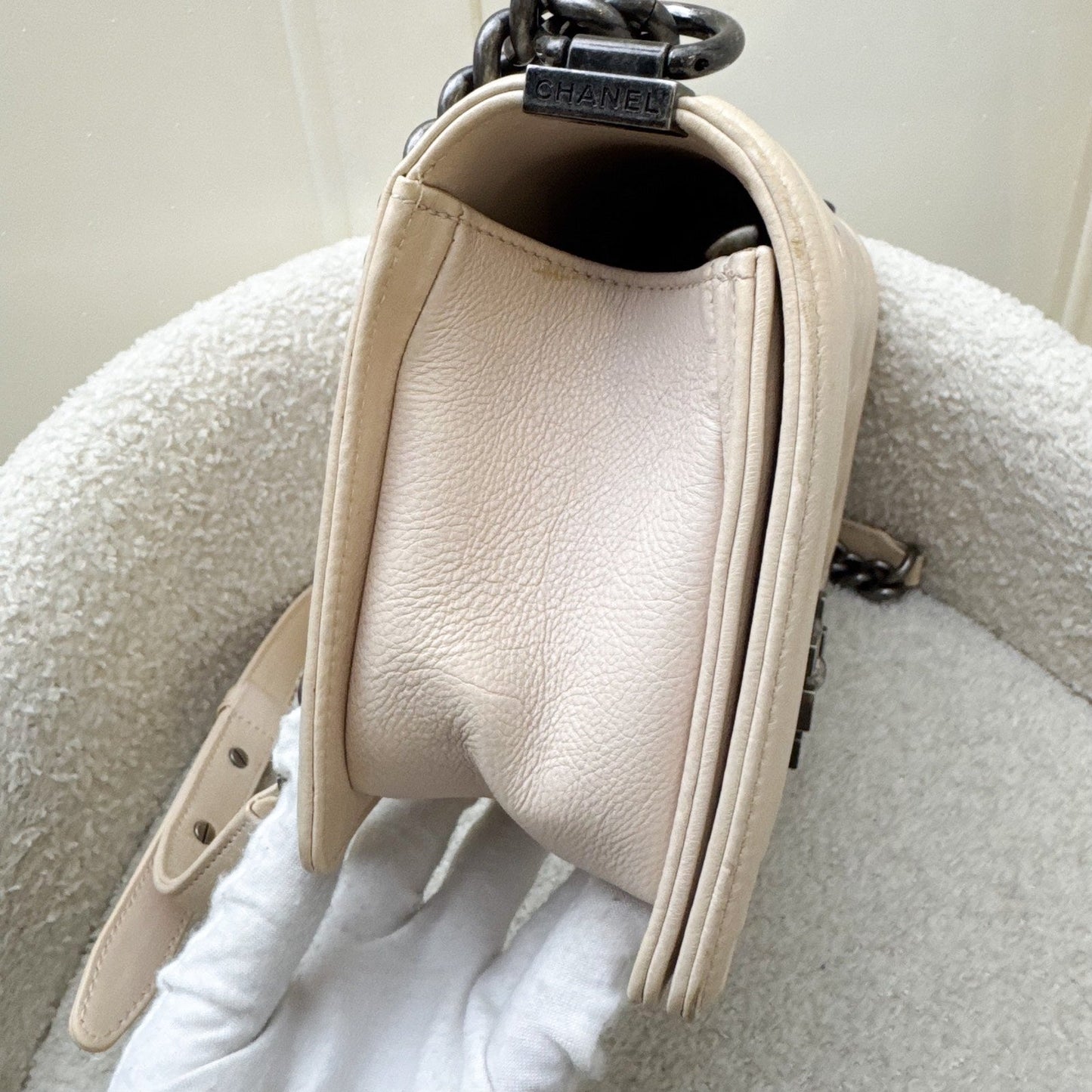 Chanel Medium Boy Flap in Nude Pink Calfskin and RHW Accessory