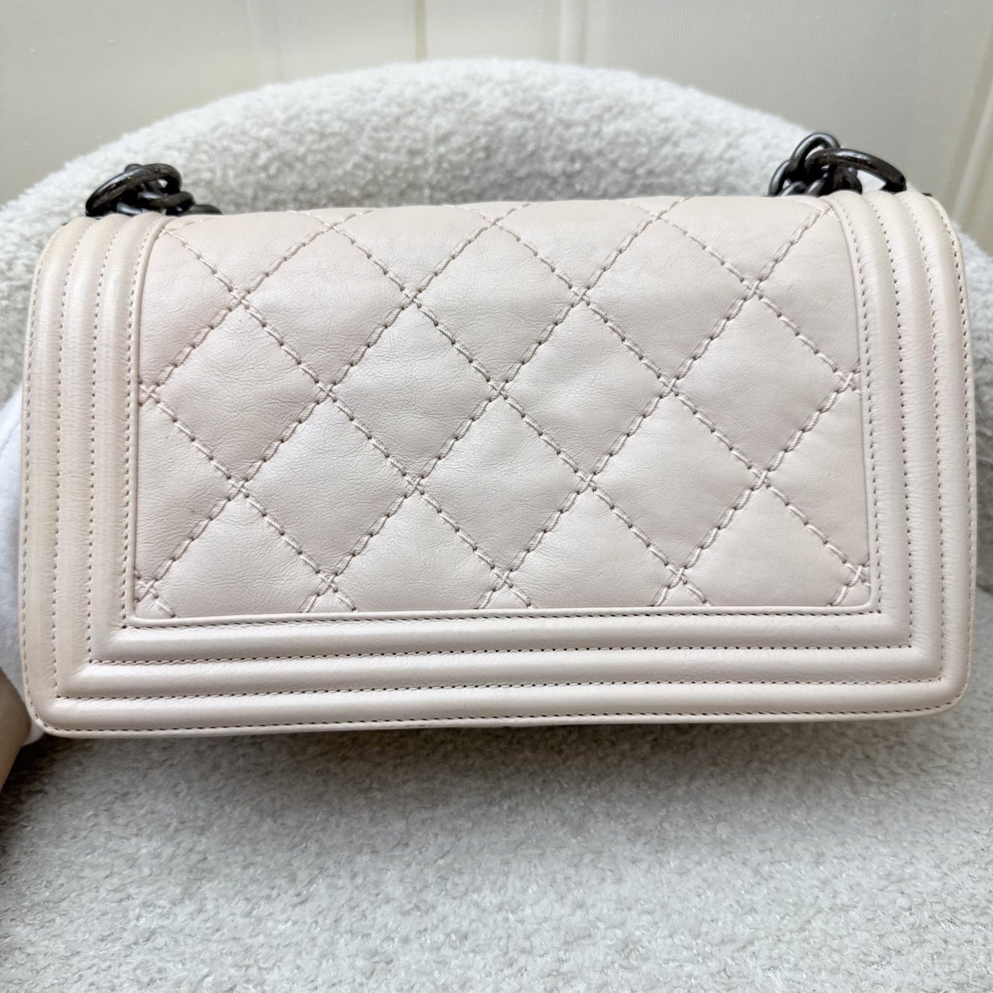 Chanel Medium Boy Flap in Nude Pink Calfskin and RHW Accessory