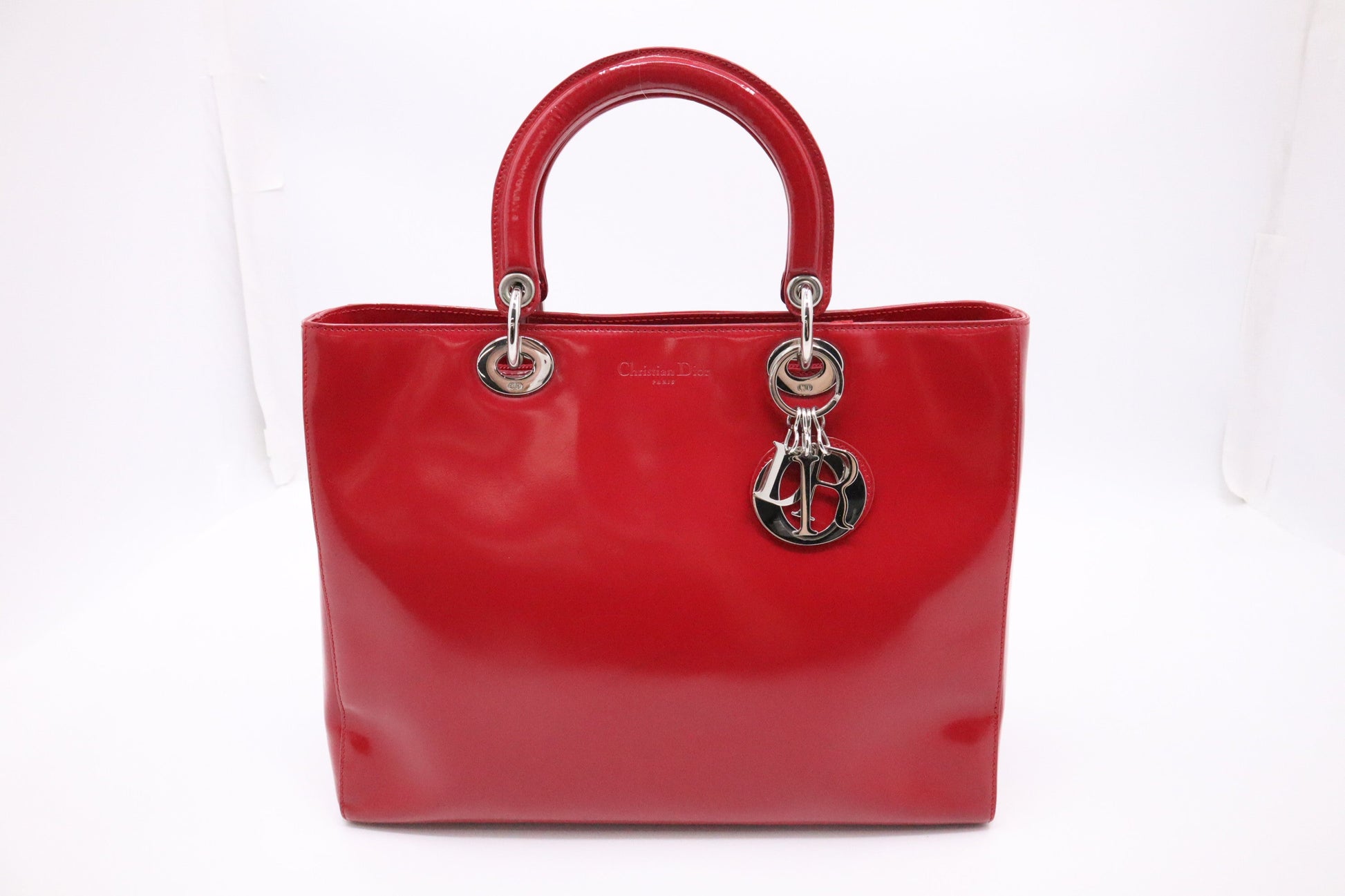 Dior Lady In Handbag Leather Red Travel Bag