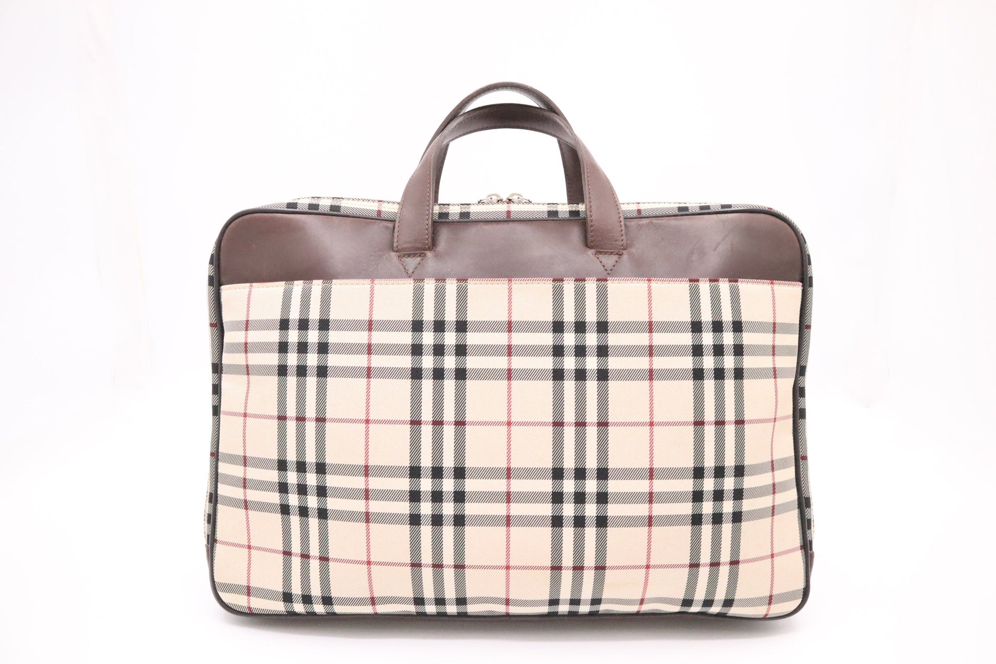 Burberry Briefcase In Checked Handbag Canvas Beige Travel Bag