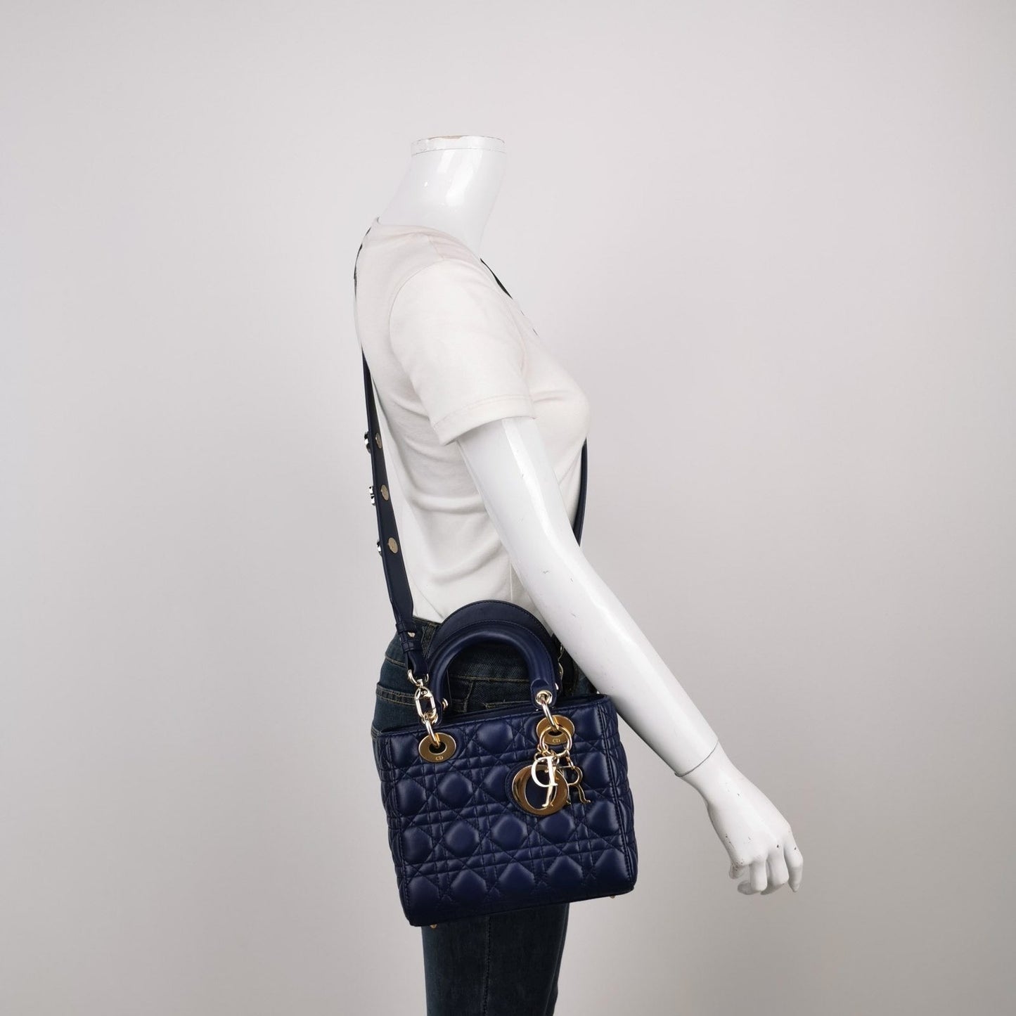 Dior Lady My Abc Navy Lambskin Cannage Handbag Leather Small Travel Bag