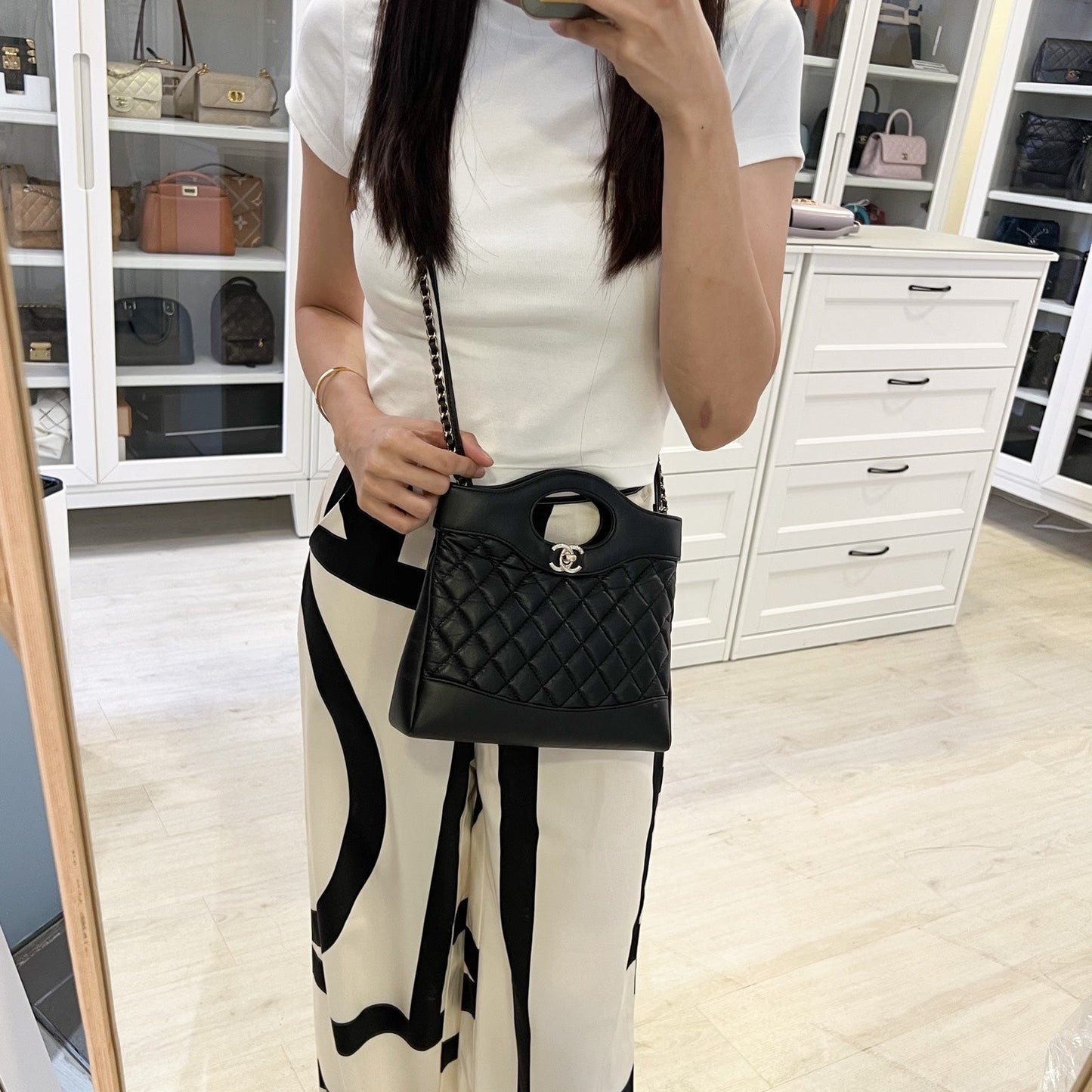 Chanel 31 Small / Mini Shopping in Black Matte Calfskin and LGHW Accessory