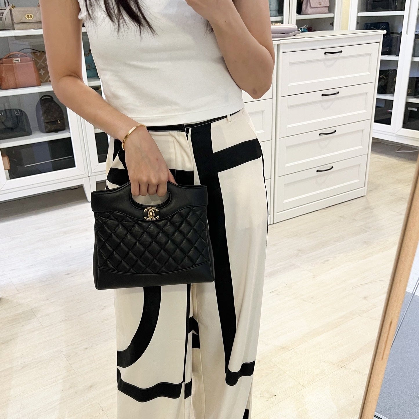Chanel 31 Small / Mini Shopping in Black Matte Calfskin and LGHW Accessory
