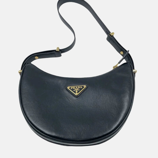 Prada Arquã © Calfskin Shoulder Bag Crescent Moon Leather Black