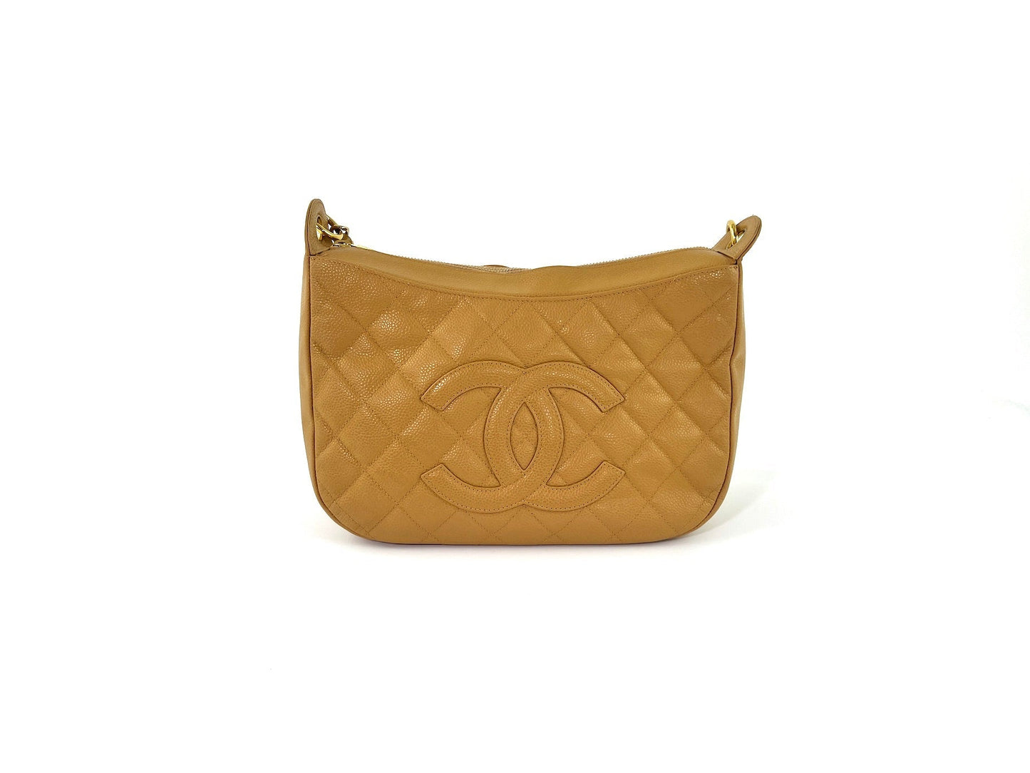 Timeless Beige Quilted Caviar Hobo Bag Signature