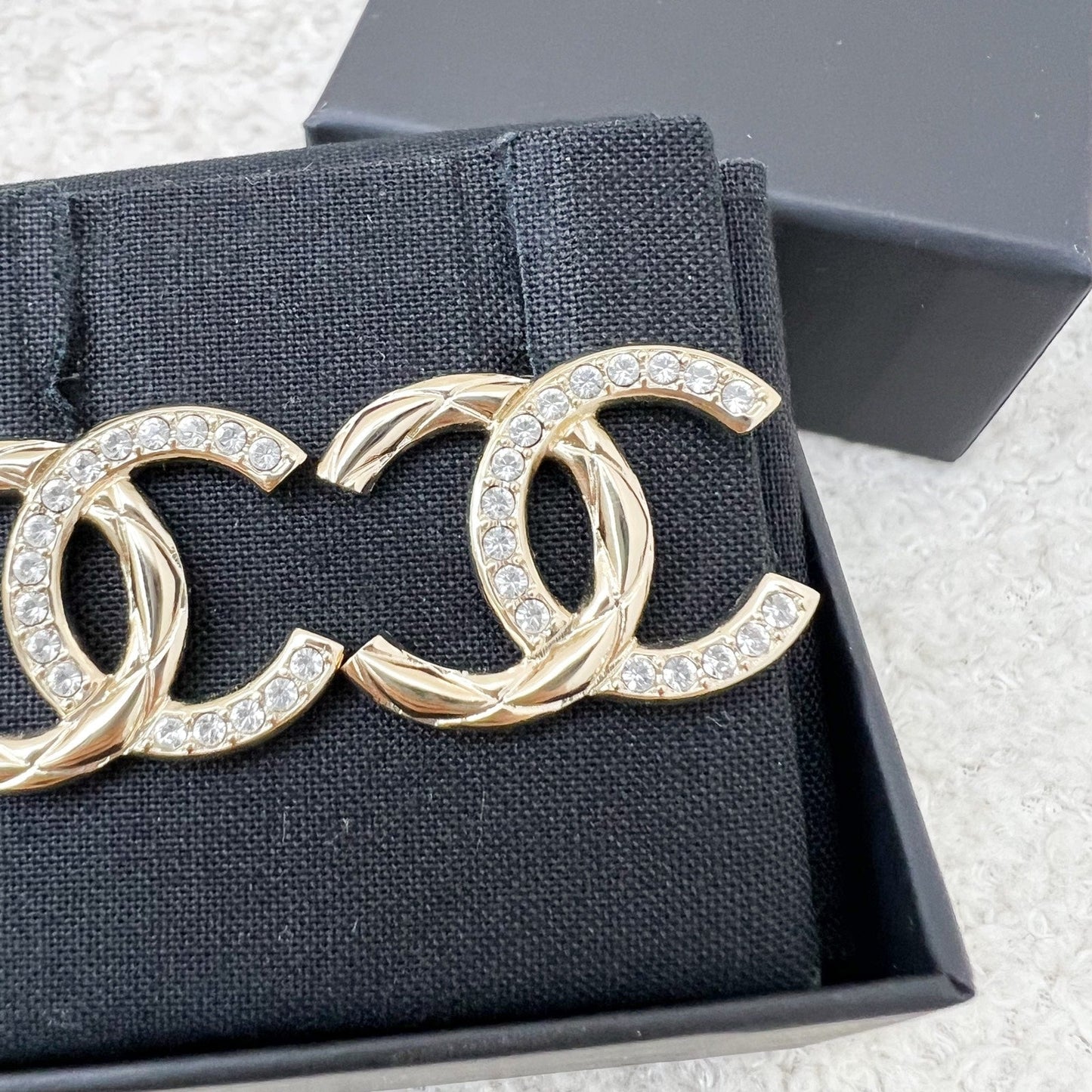Chanel Medium CC Logo Earrings with Crystals in LGHW Jewelry