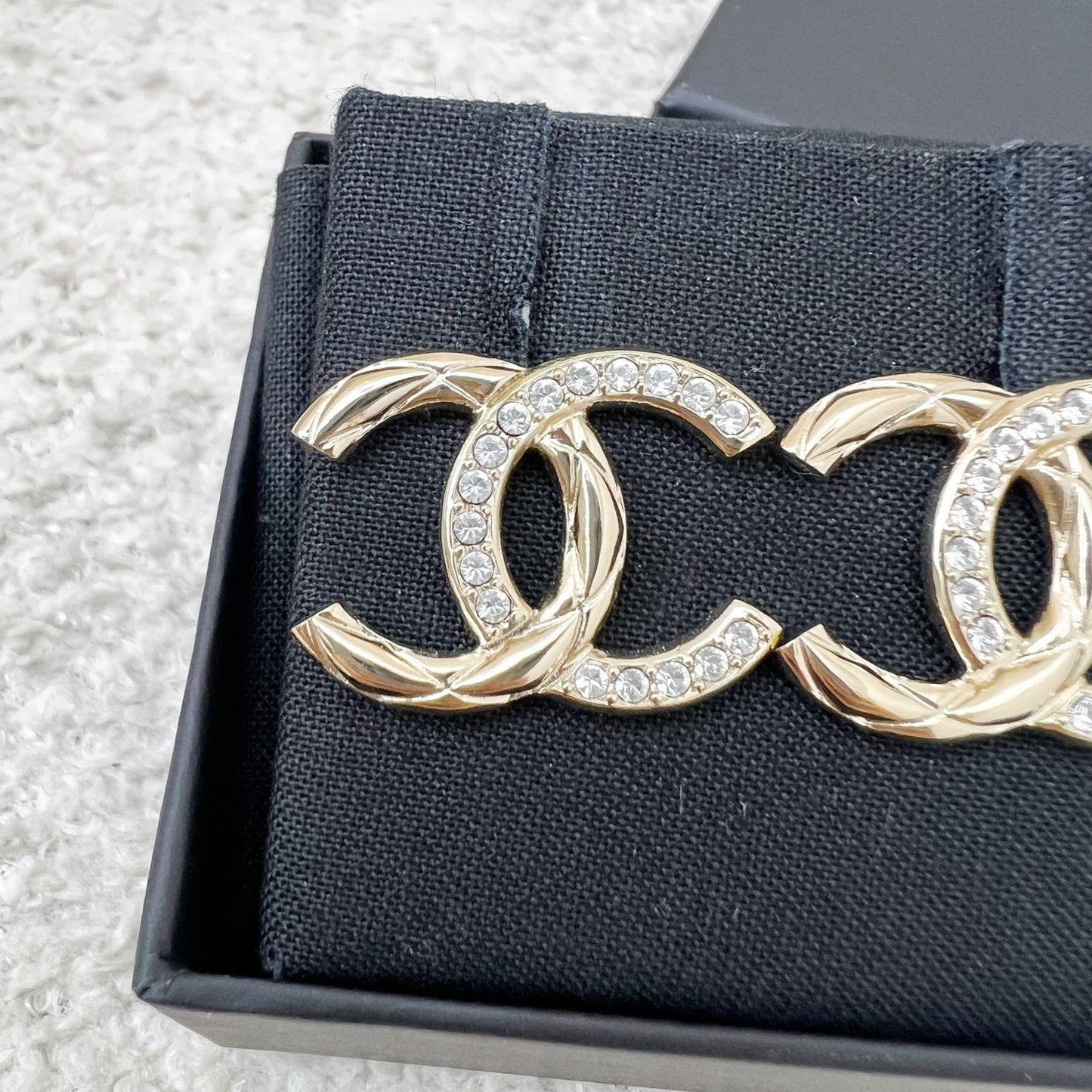 Chanel Medium CC Logo Earrings with Crystals in LGHW Jewelry
