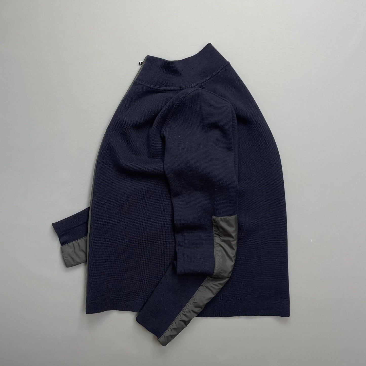 Prada Handbag Panelled -Through Knit Cardigan Jumper Nylon Navy Zip