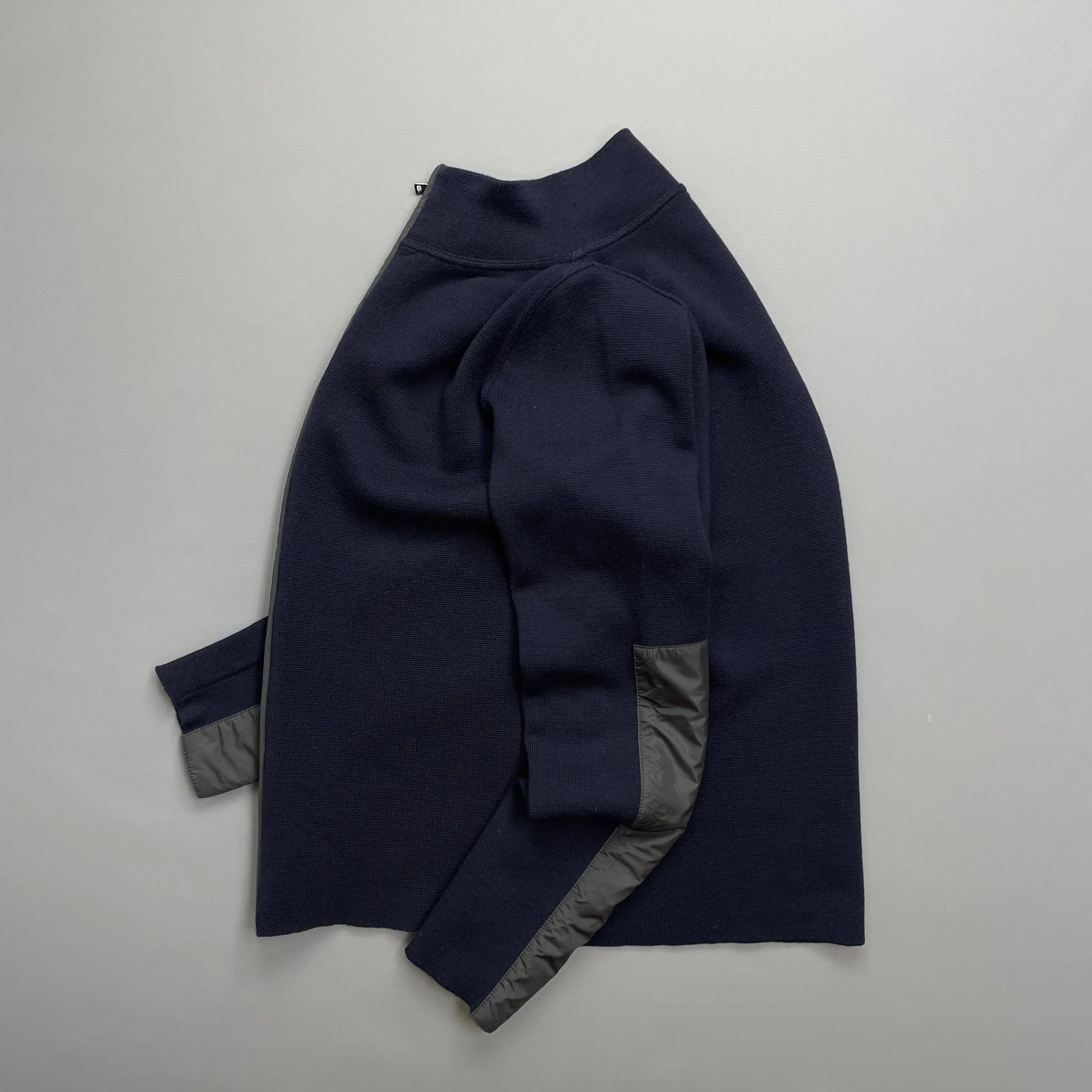 Prada Handbag Panelled -Through Knit Cardigan Jumper Nylon Navy Zip
