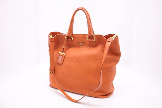 Prada Rame Vitello Daino Tote In Orange Handbag Leather Tote Bag