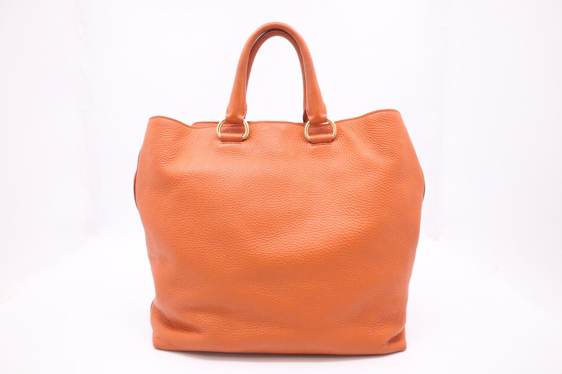 Prada Rame Vitello Daino Tote In Orange Handbag Leather Tote Bag