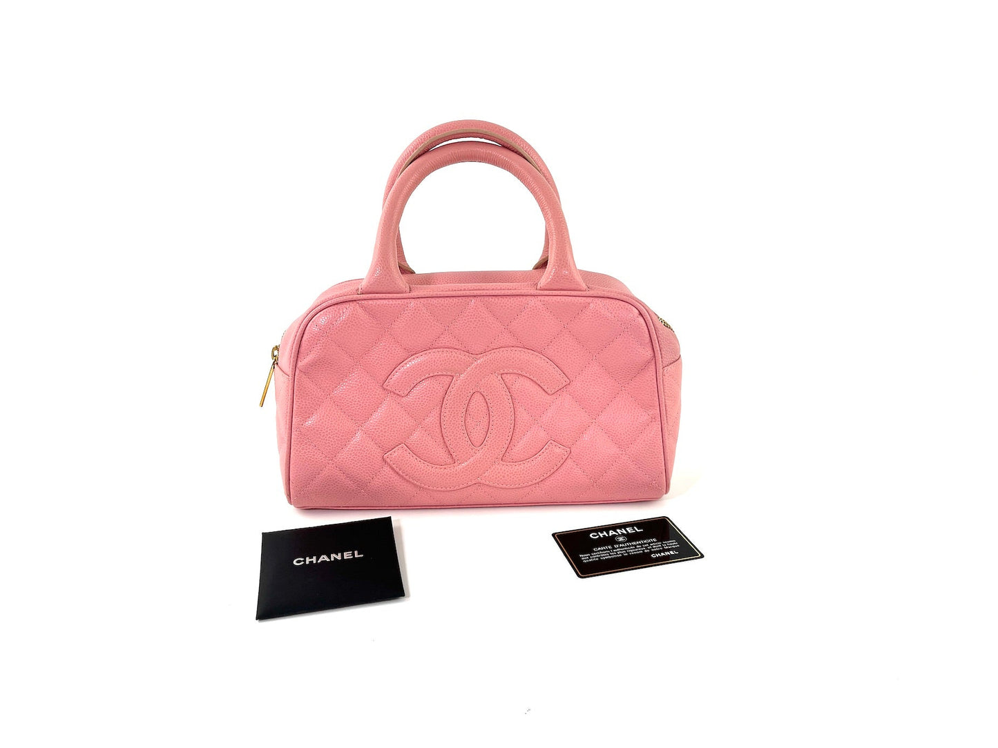 Chanel Timeless Pink Quilted Caviar Bowler Accessory