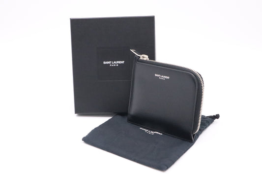 YSL Saint Laurent Zippy Card Case In Pebbled Travel Bag Leather Black