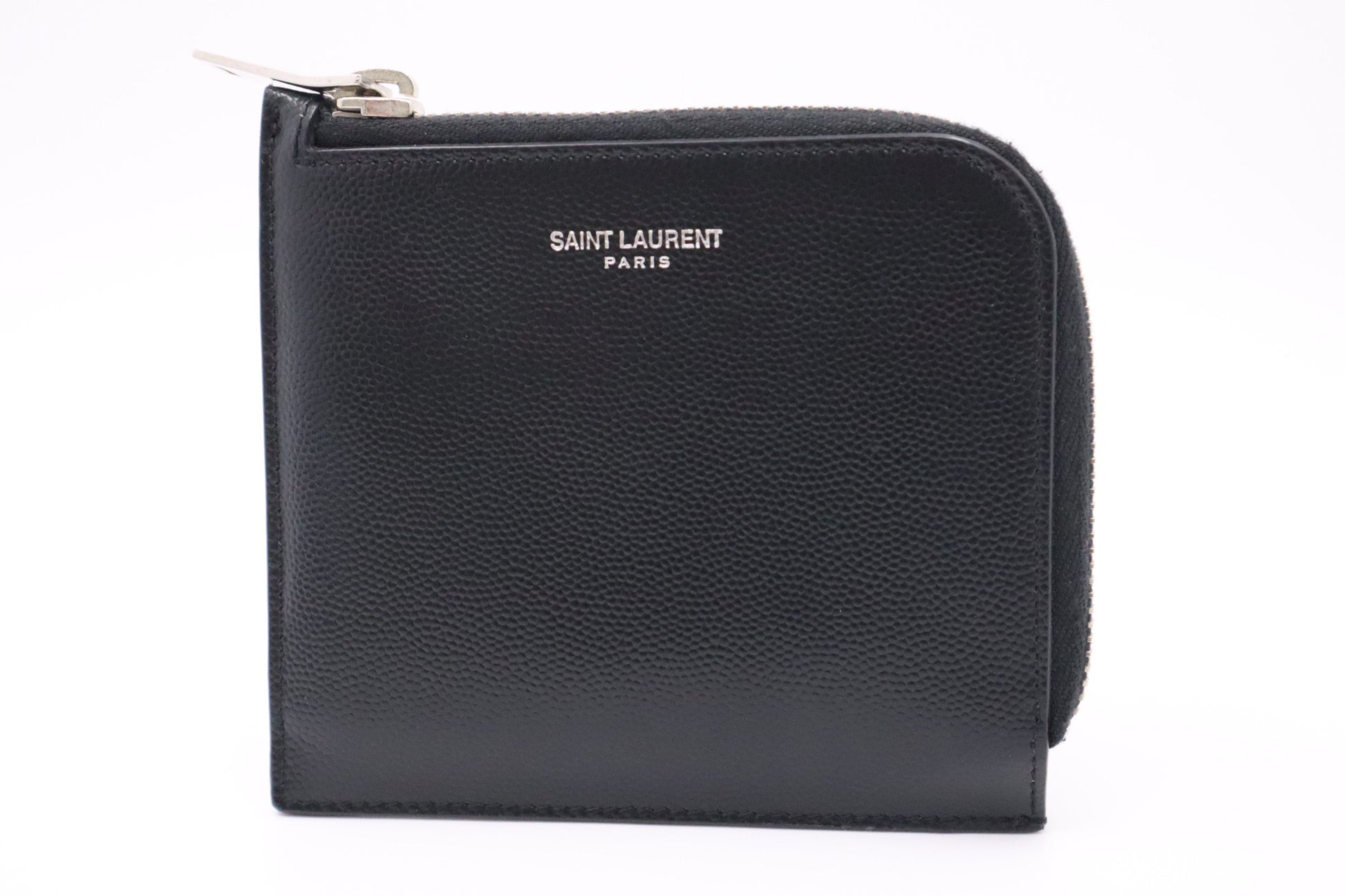 YSL Saint Laurent Zippy Card Case In Pebbled Travel Bag Leather Black