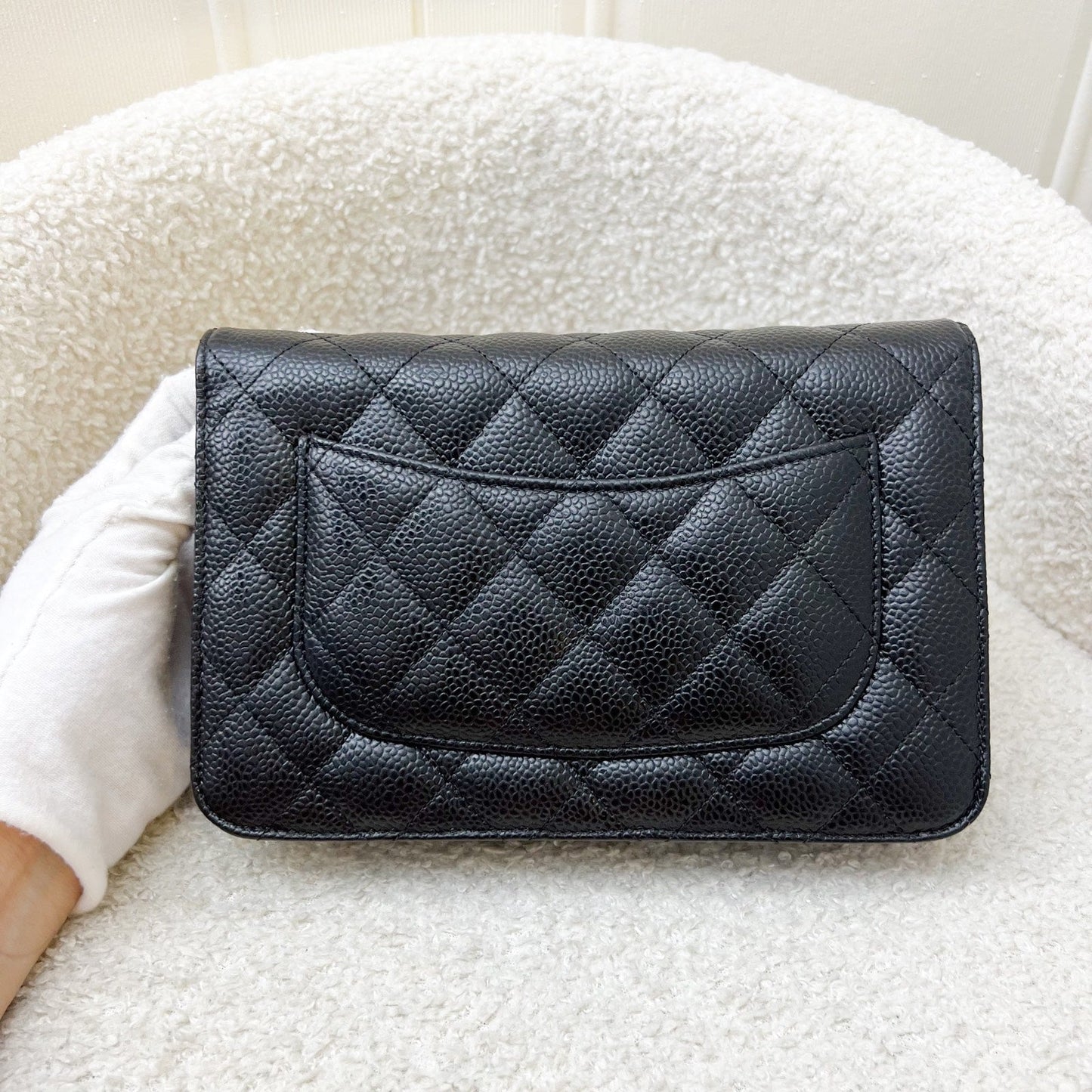 Classic Wallet on Chain WOC in Black Caviar and SHW (Model: ) Bag Signature