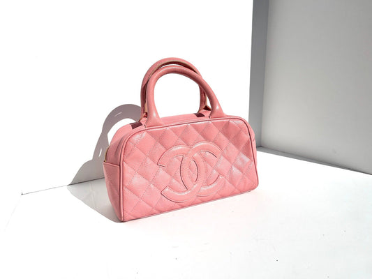 Chanel Timeless Pink Quilted Caviar Bowler Accessory