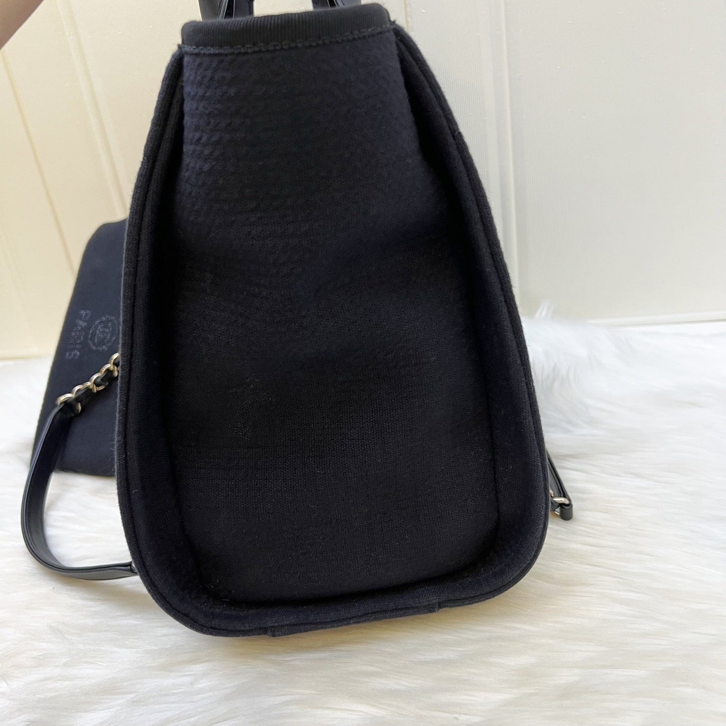 Chanel Medium Deauville Shopping Tote in Black Fabric, Black Leather and LGHW (Model: )