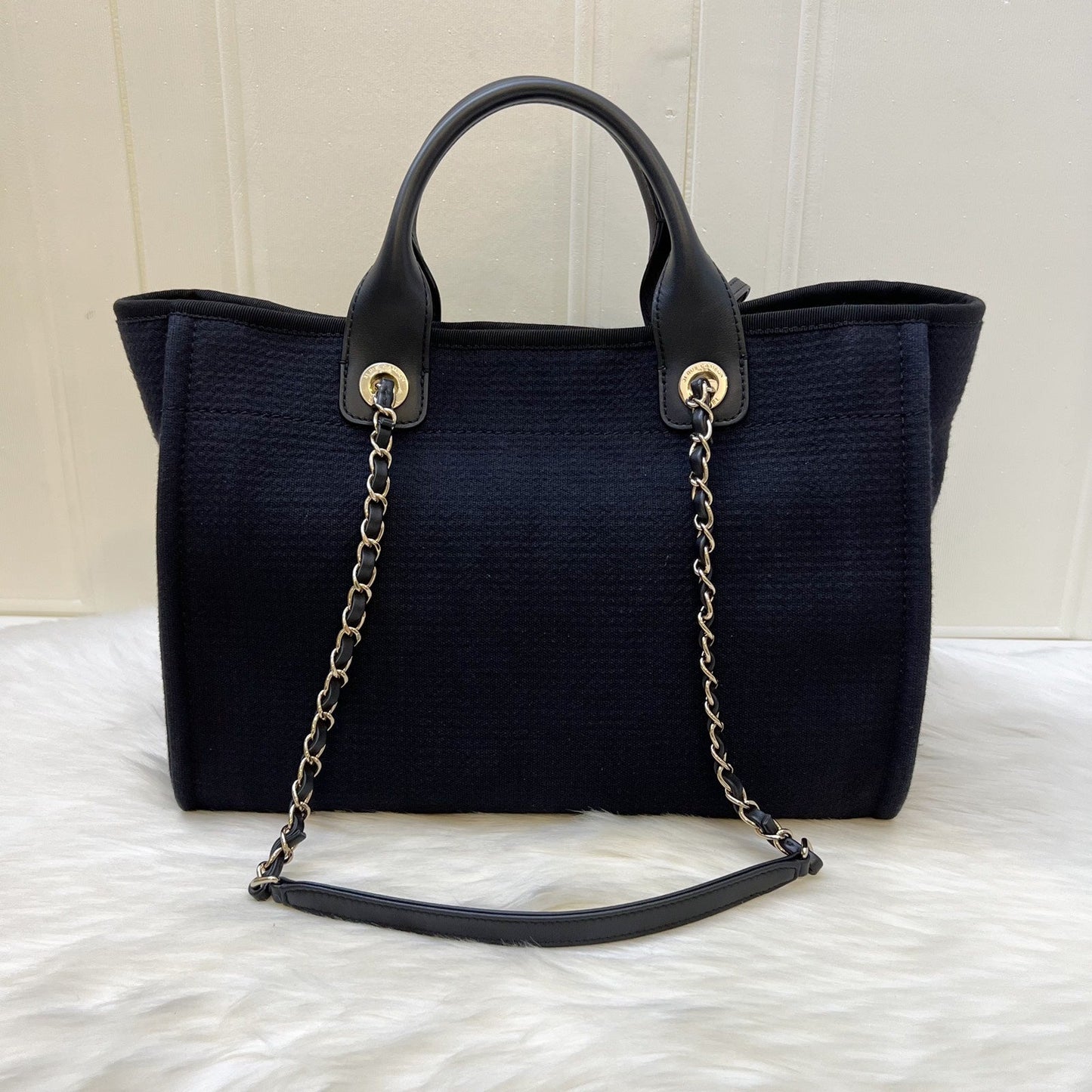Chanel Medium Deauville Shopping Tote in Black Fabric, Black Leather and LGHW (Model: )