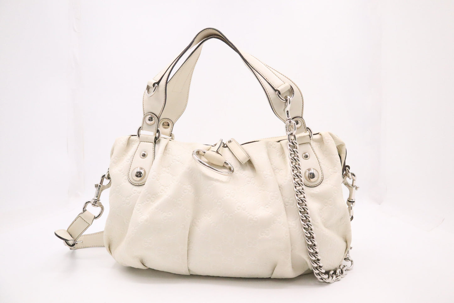 Gucci Boston Off Guccissima Leather White Handbag