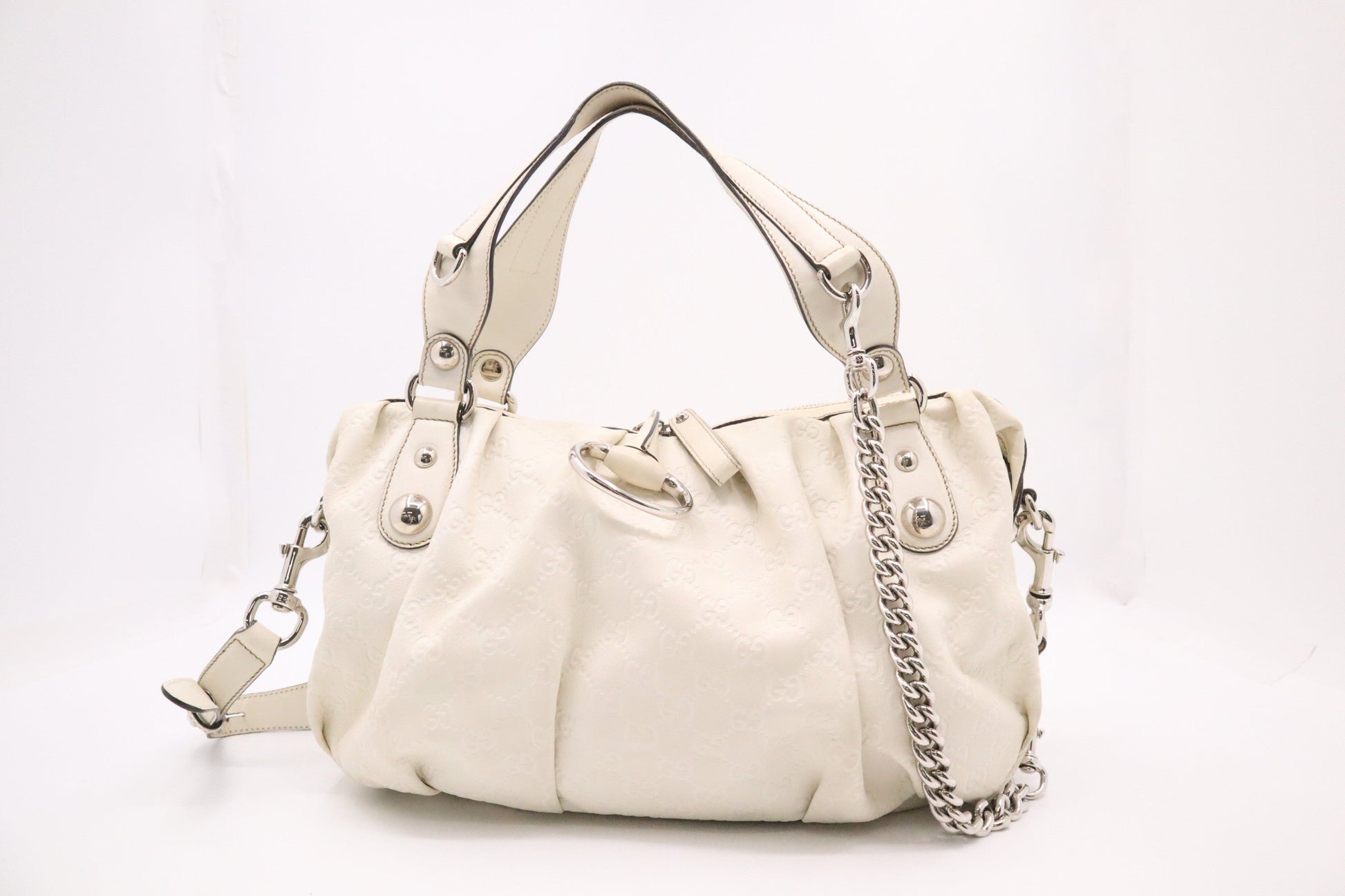 Gucci Boston Off Guccissima Leather White Handbag