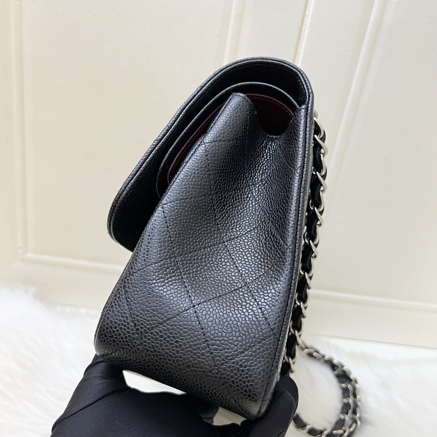 Jumbo Classic Flap CF in Black Caviar and SHW Accessory Signature